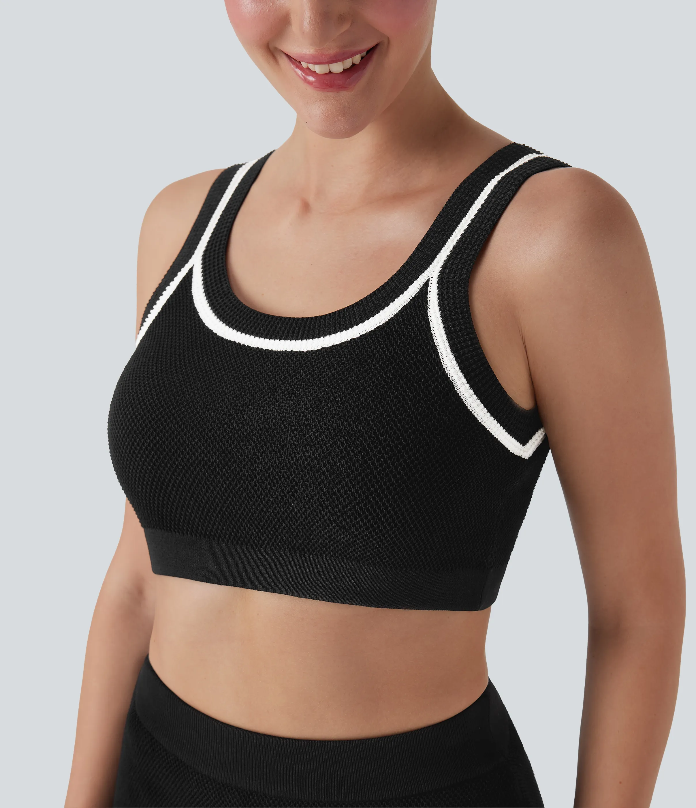 Halara Suéter casual corto de punto con bloques de color y espalda descubierta - Black - XL sold by Halara product image thumbnail 5