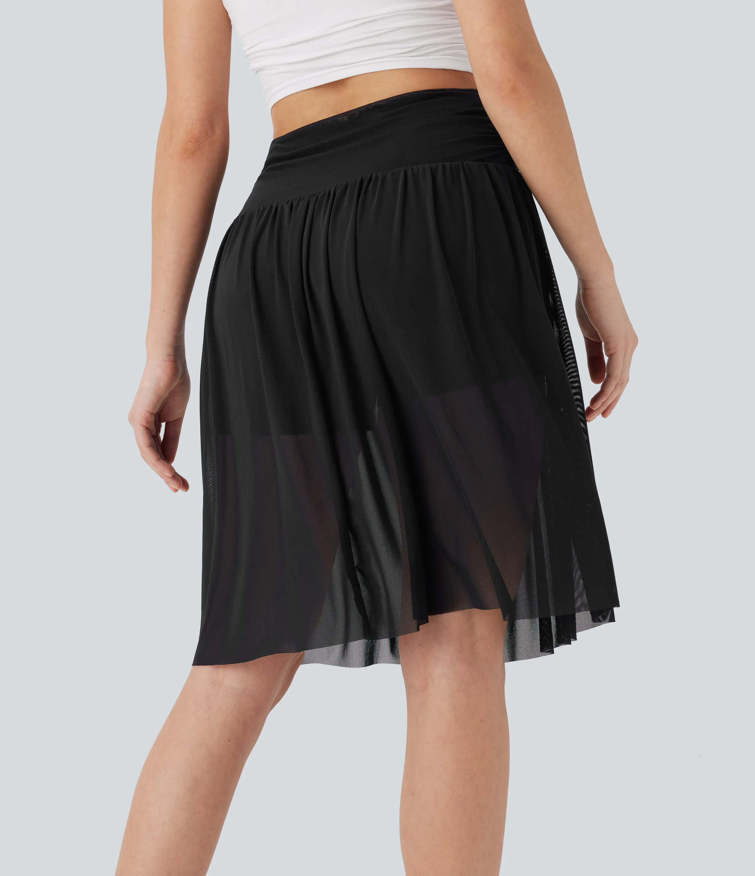 Halara Falda midi casual 2 en 1 holgada de tiro alto fruncido con malla en contraste y bolsillos laterales - Black - M(regular) sold by Halara product image thumbnail 3