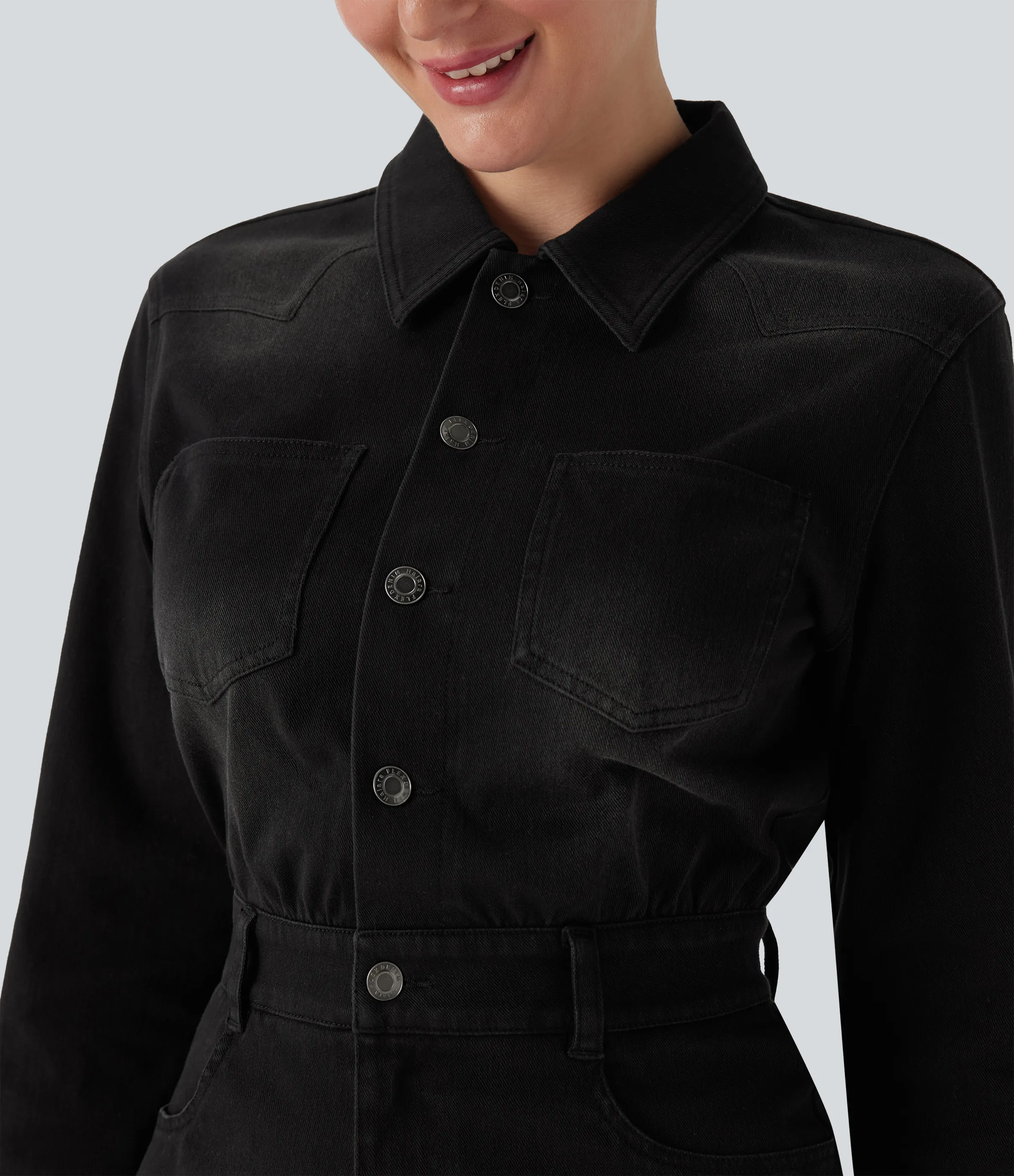 Halara Vestido camisero casual midi Halara Flex™ de manga larga de mezclilla con bolsillos - Phantom Denim - XL sold by Halara product image thumbnail 5