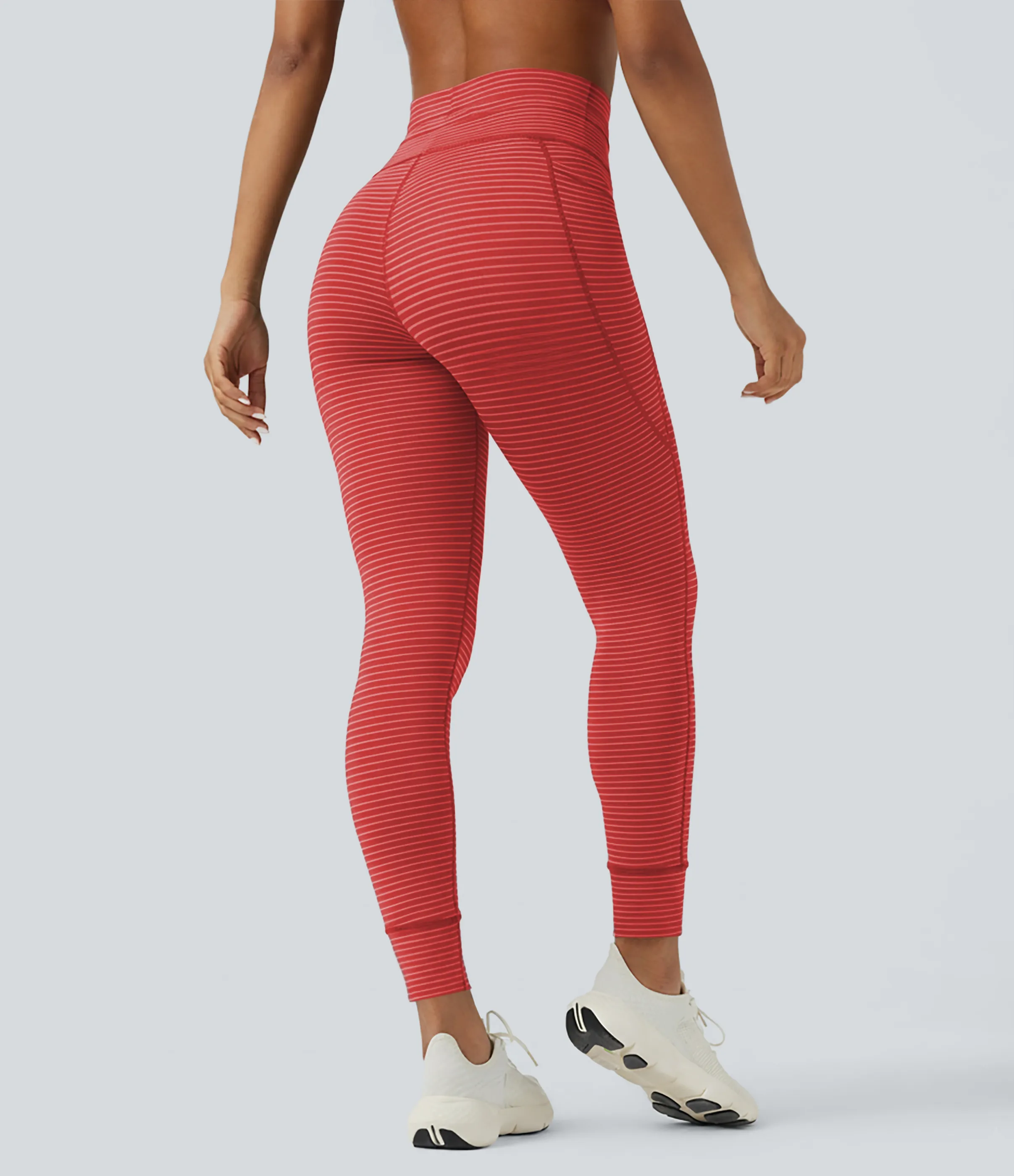 Halara Leggings de yoga de tiro alto a rayas con cordón y bolsillos - Sunset Coral - M(7/8) sold by Halara product image thumbnail 3