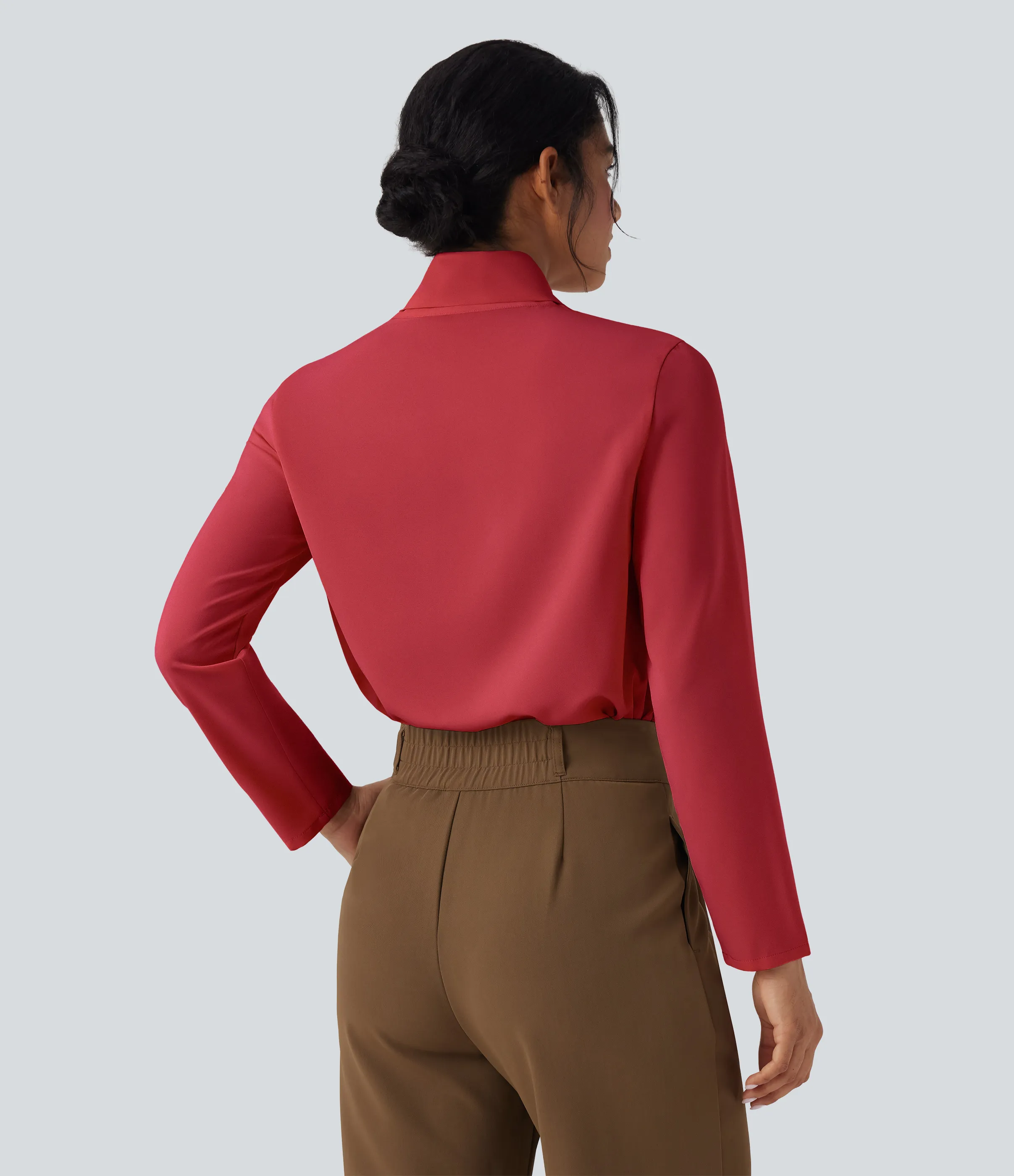 Halara Camisa de oficina de manga larga con cuello de bufanda antiarrugas - Rhythmic Red - XS sold by Halara product image thumbnail 3