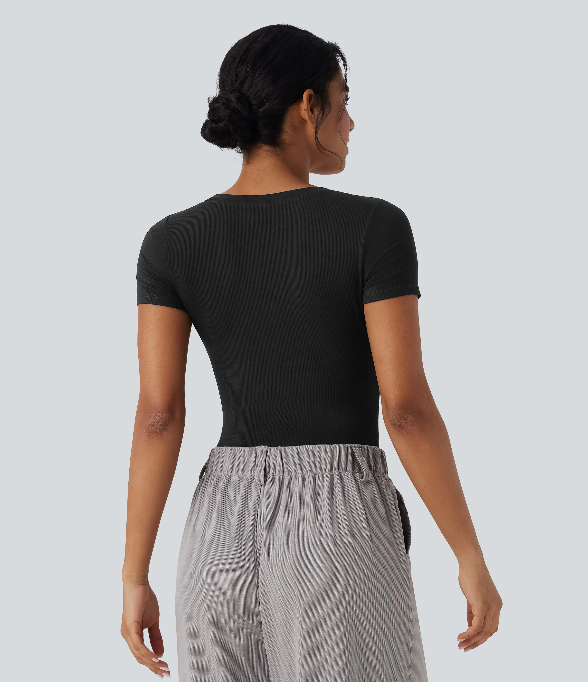 Halara Body de oficina de manga corta con cuello en V y punto acanalado - Black - L sold by Halara product image thumbnail 5