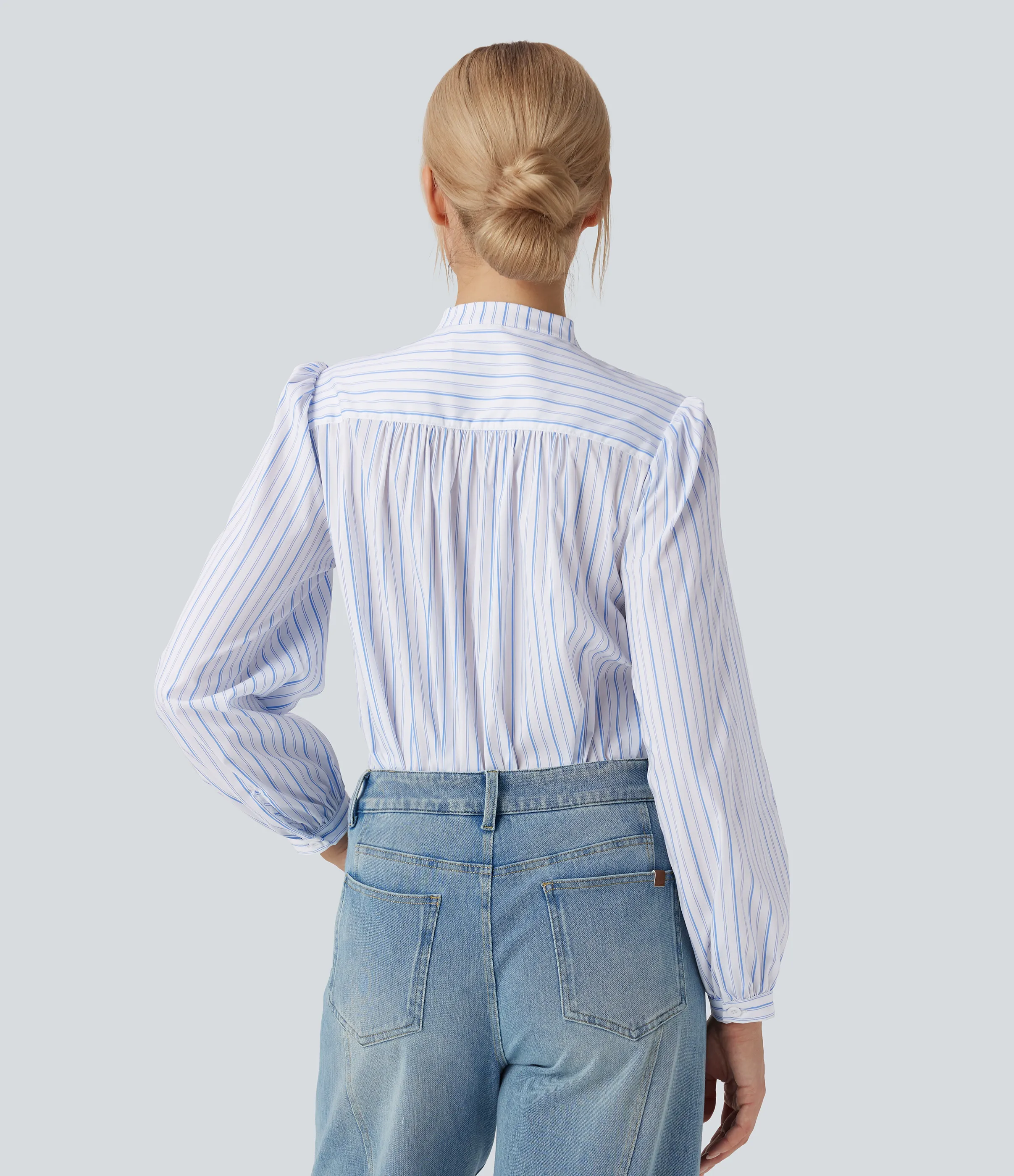 Halara Blusa casual con cuello en V con estampado a rayas y corte asimétrico - Seven Seas - Nautical Blue & White Stripes - XL sold by Halara product image thumbnail 3