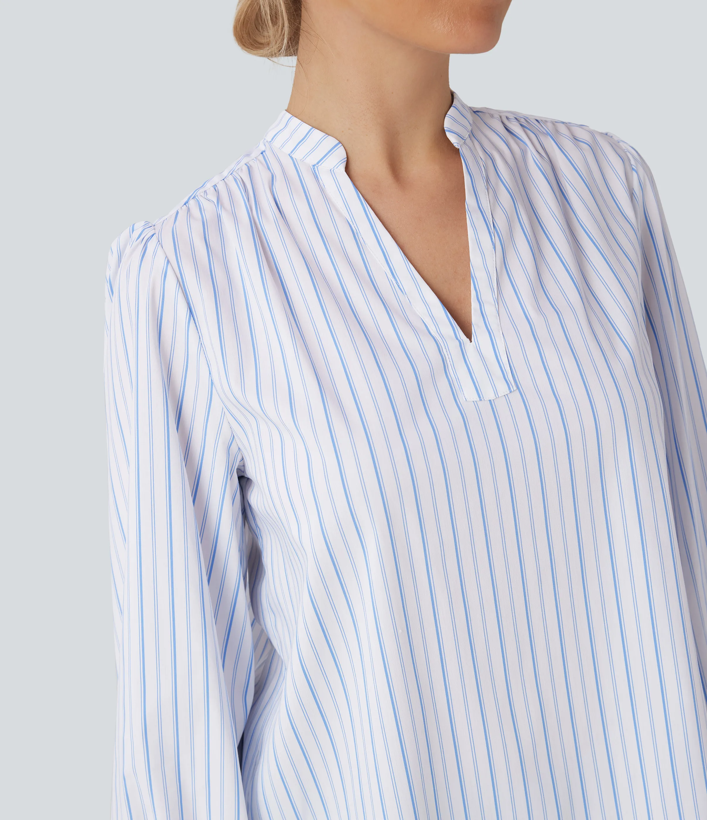 Halara Blusa casual con cuello en V con estampado a rayas y corte asimétrico - Seven Seas - Nautical Blue & White Stripes - XL sold by Halara product image thumbnail 5