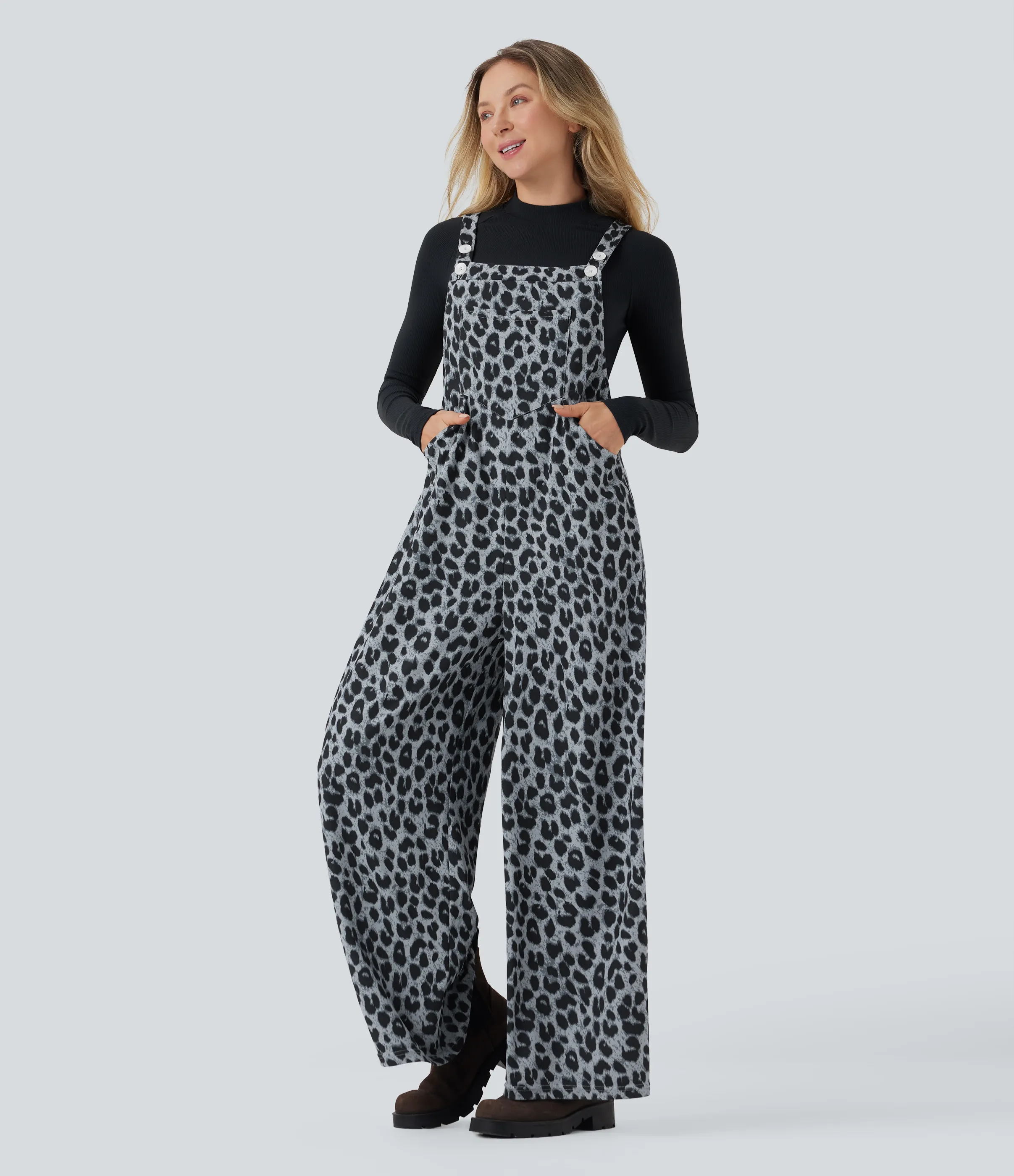 Halara Jumpsuit casual con estampado de leopardo y bolsillos - Frosted Panther - XL(petite) sold by Halara product image thumbnail 4