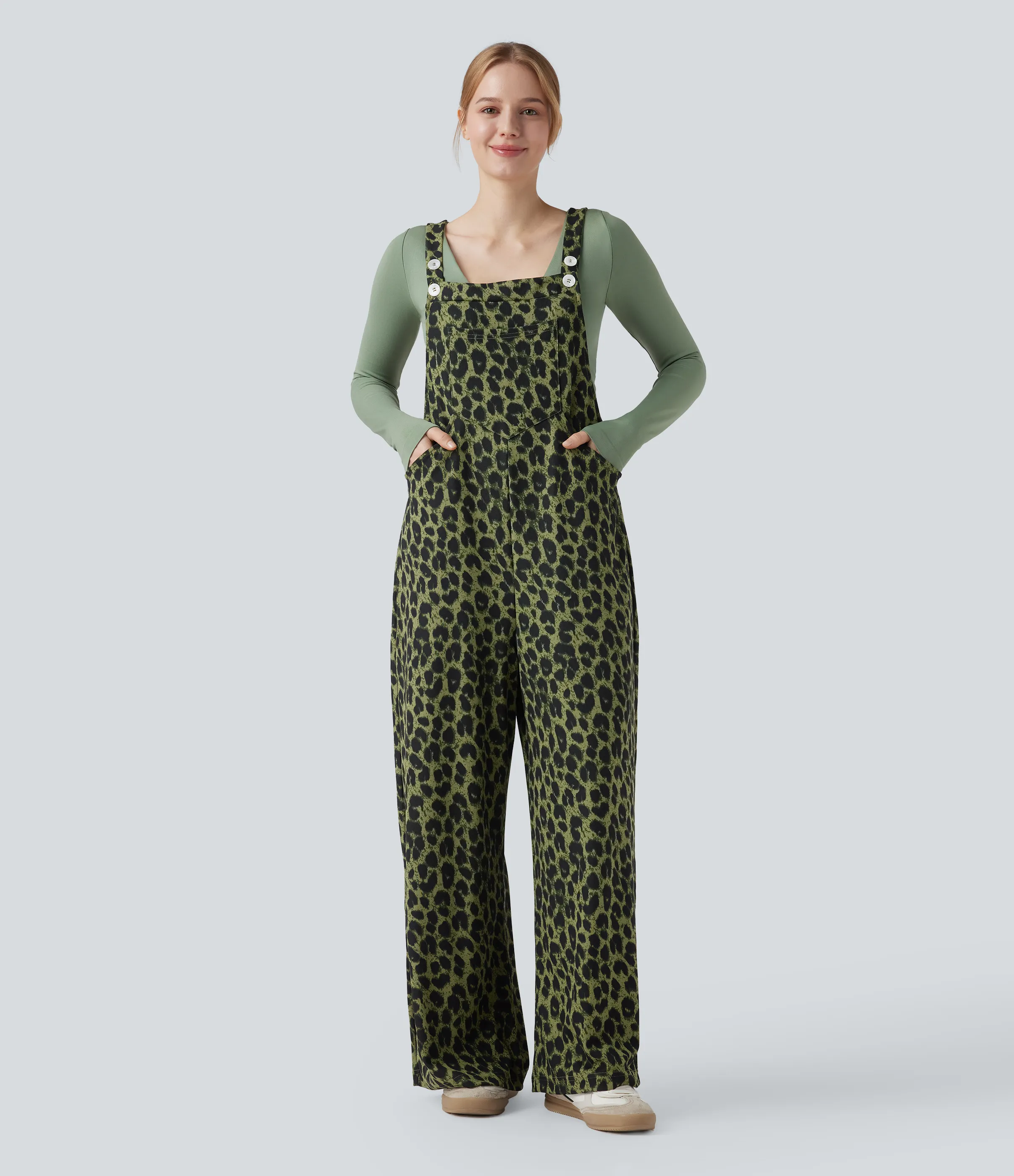 Halara Jumpsuit casual con estampado de leopardo y bolsillos - Olive Noir - XS(regular) sold by Halara product image thumbnail 2