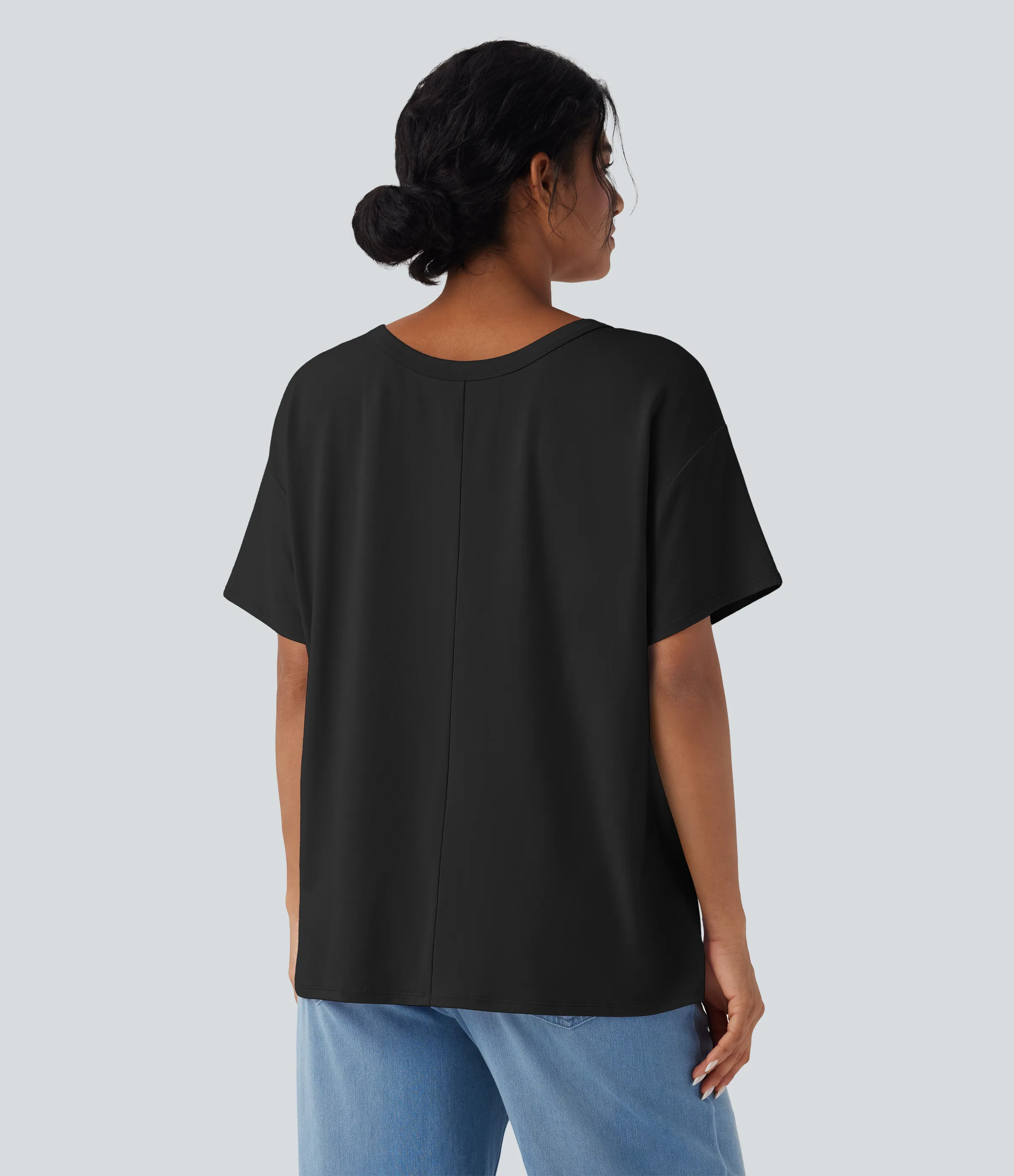 Halara Top casual holgado de manga corta con escote en V profundo - Black - M sold by Halara product image thumbnail 3