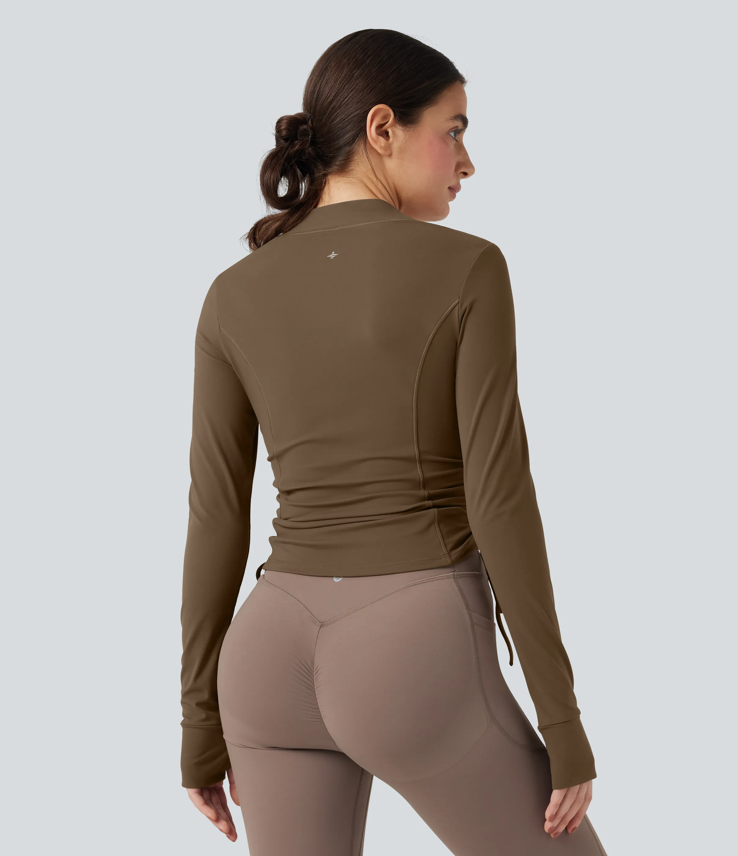 Halara Chamarra de yoga SoftlyZero™ afelpada de manga larga con cordón y abertura para el pulgar - Chestnut Brown - L sold by Halara product image thumbnail 3