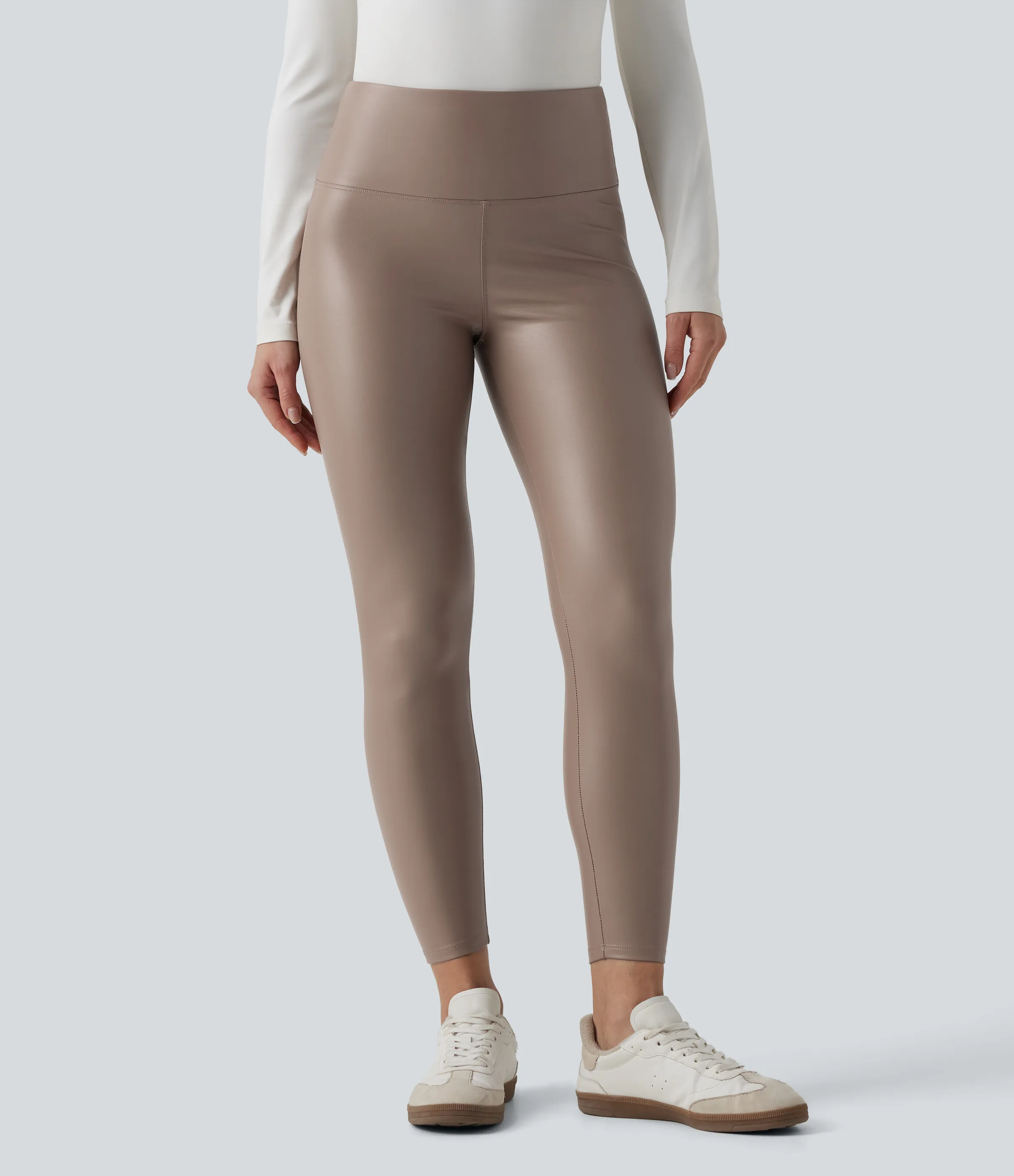 Halara Leggings casuales ajustados SoCinched de 7/8 de PU con control de abdomen, cintura alta y bolsillos - Sinopia Fresco - L(7/8) sold by Halara