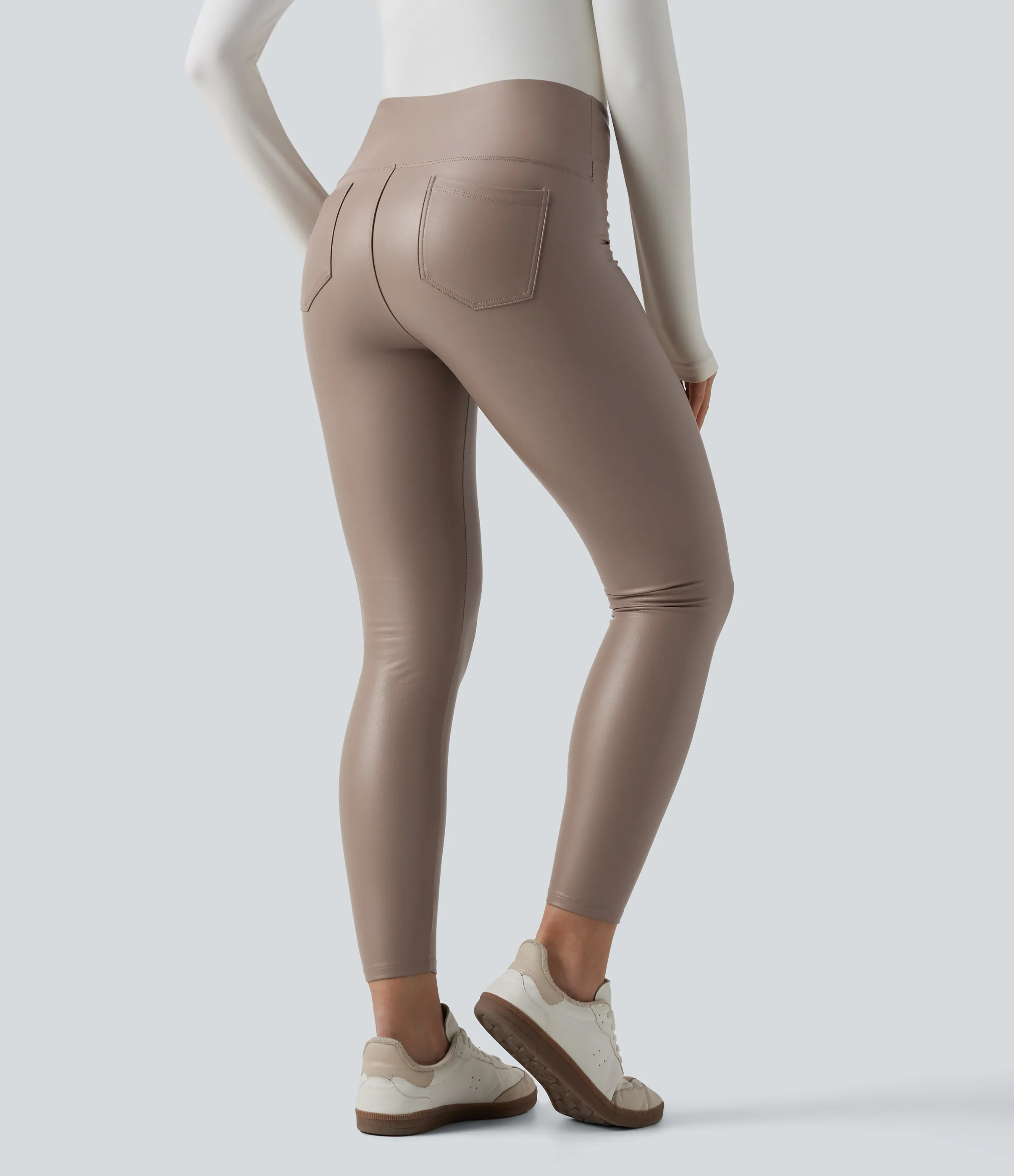 Halara Leggings casuales ajustados SoCinched de 7/8 de PU con control de abdomen, cintura alta y bolsillos - Sinopia Fresco - L(7/8) sold by Halara product image thumbnail 4