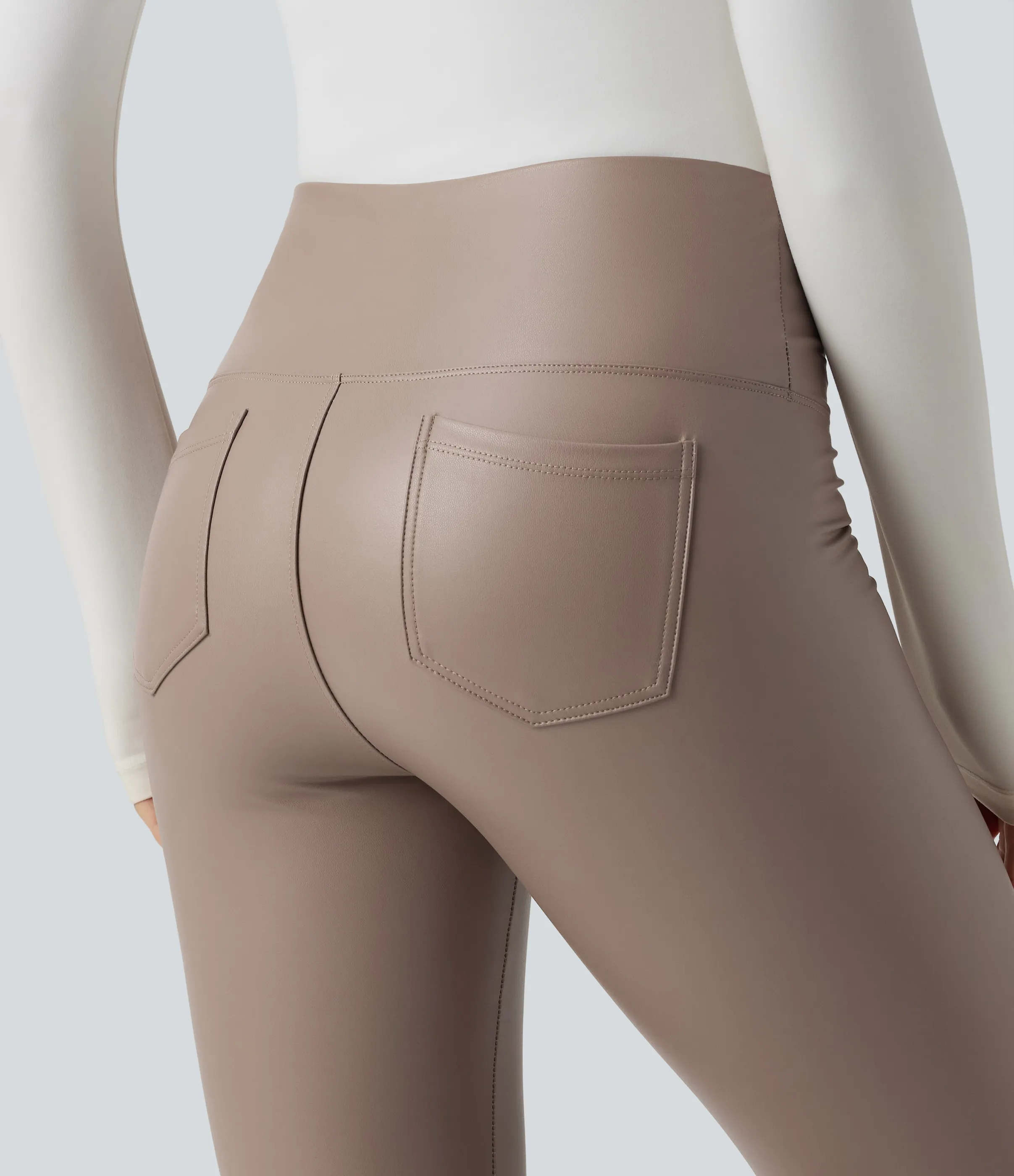 Halara Leggings casuales ajustados SoCinched de 7/8 de PU con control de abdomen, cintura alta y bolsillos - Sinopia Fresco - L(7/8) sold by Halara product image thumbnail 5