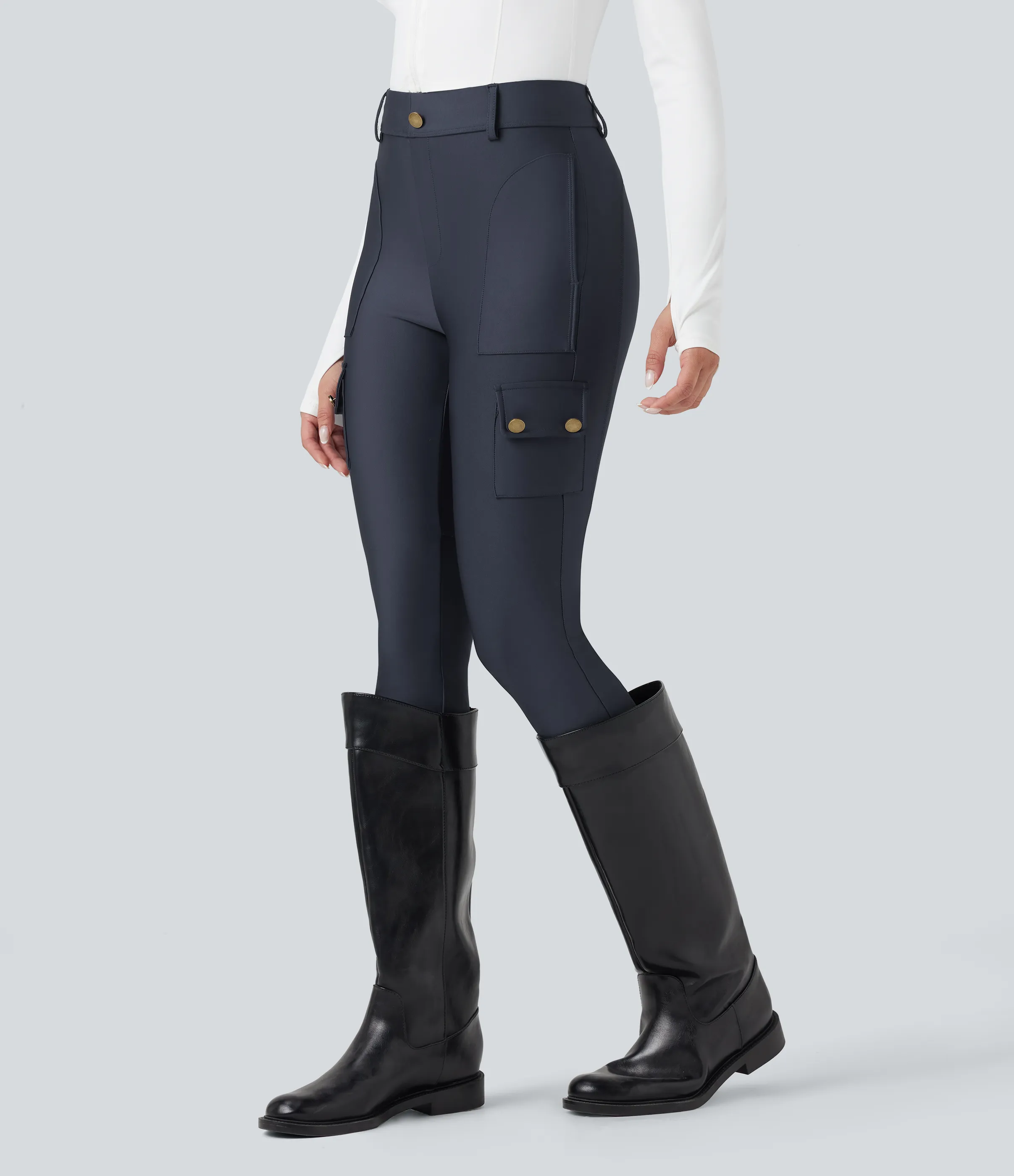 Halara Leggings de tiro alto con brillo y bolsillos en longitud 7/8 - Blue Nights - L(full_length) sold by Halara product image thumbnail 4