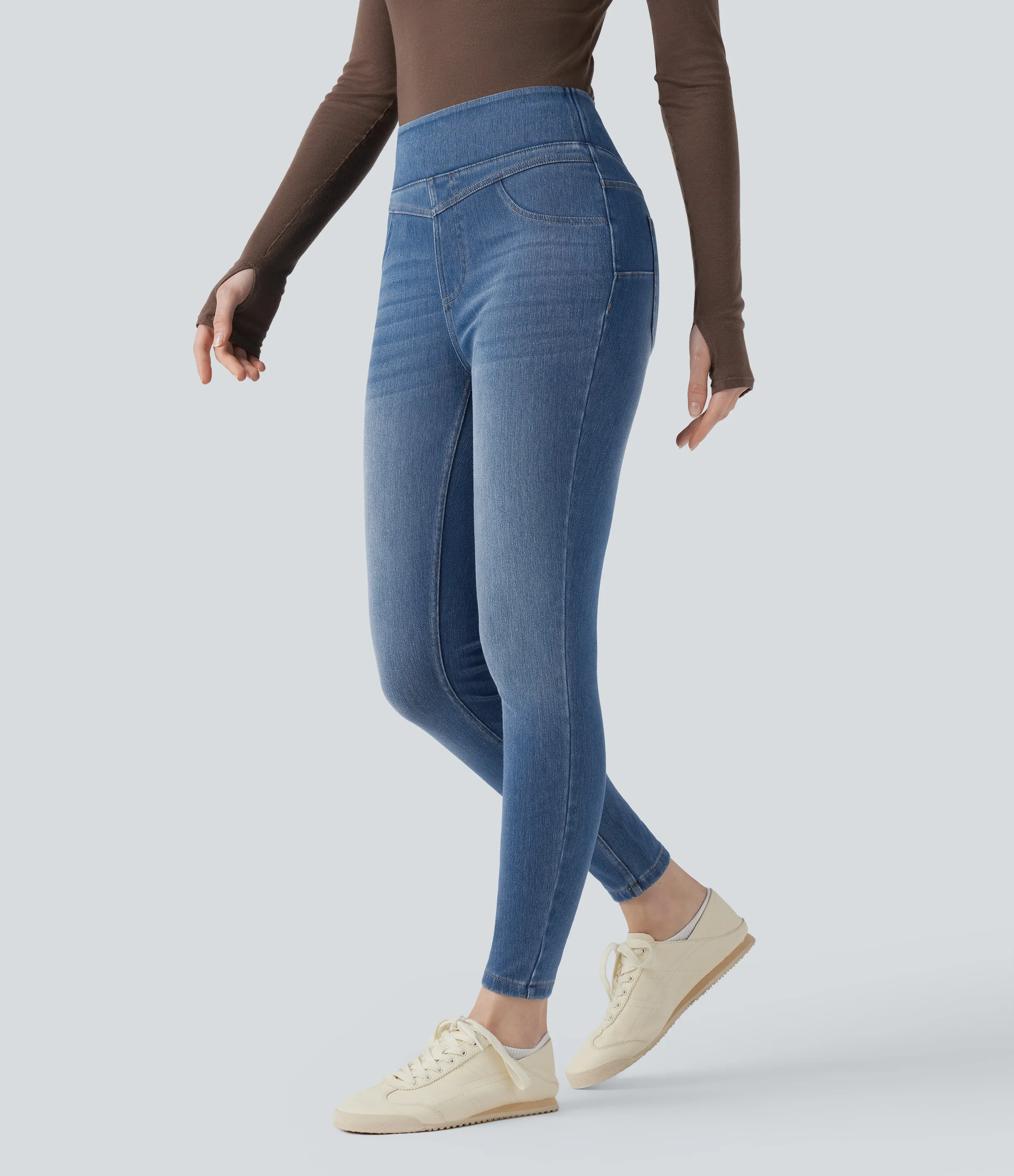 Halara Leggings casuales ajustados de mezclilla Halara Flex™ de tiro alto con control de abdomen y bolsillos de 7/8 - Tide Blue Denim - S(regular) sold by Halara product image thumbnail 2