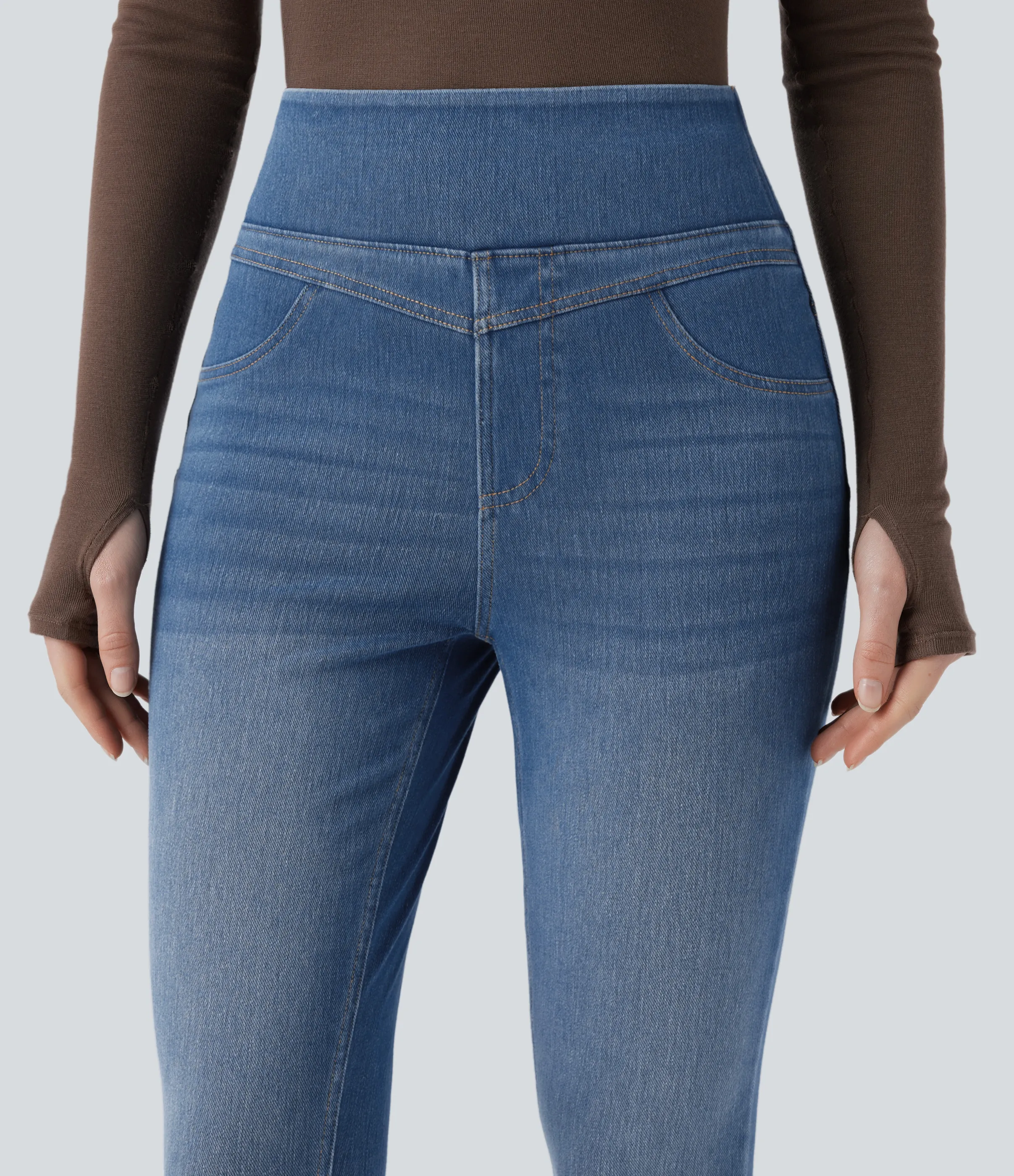 Halara Leggings casuales ajustados de mezclilla Halara Flex™ de tiro alto con control de abdomen y bolsillos de 7/8 - Tide Blue Denim - S(regular) sold by Halara product image thumbnail 5