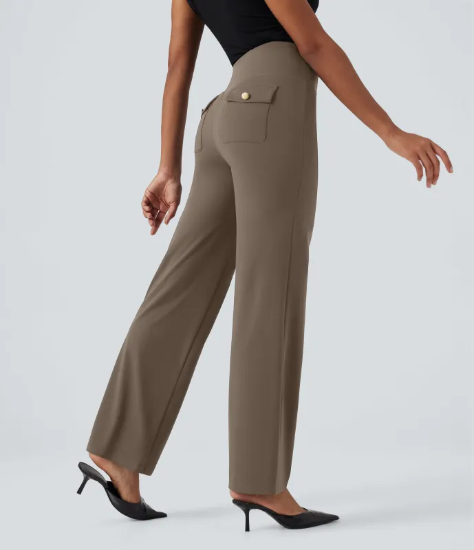 Halara Pantalones de oficina rectos Halara UltraSculpt™ moldeadores de tiro alto con control de abdomen y bolsillos - Dawn Brown - XL(regular) made by Halara