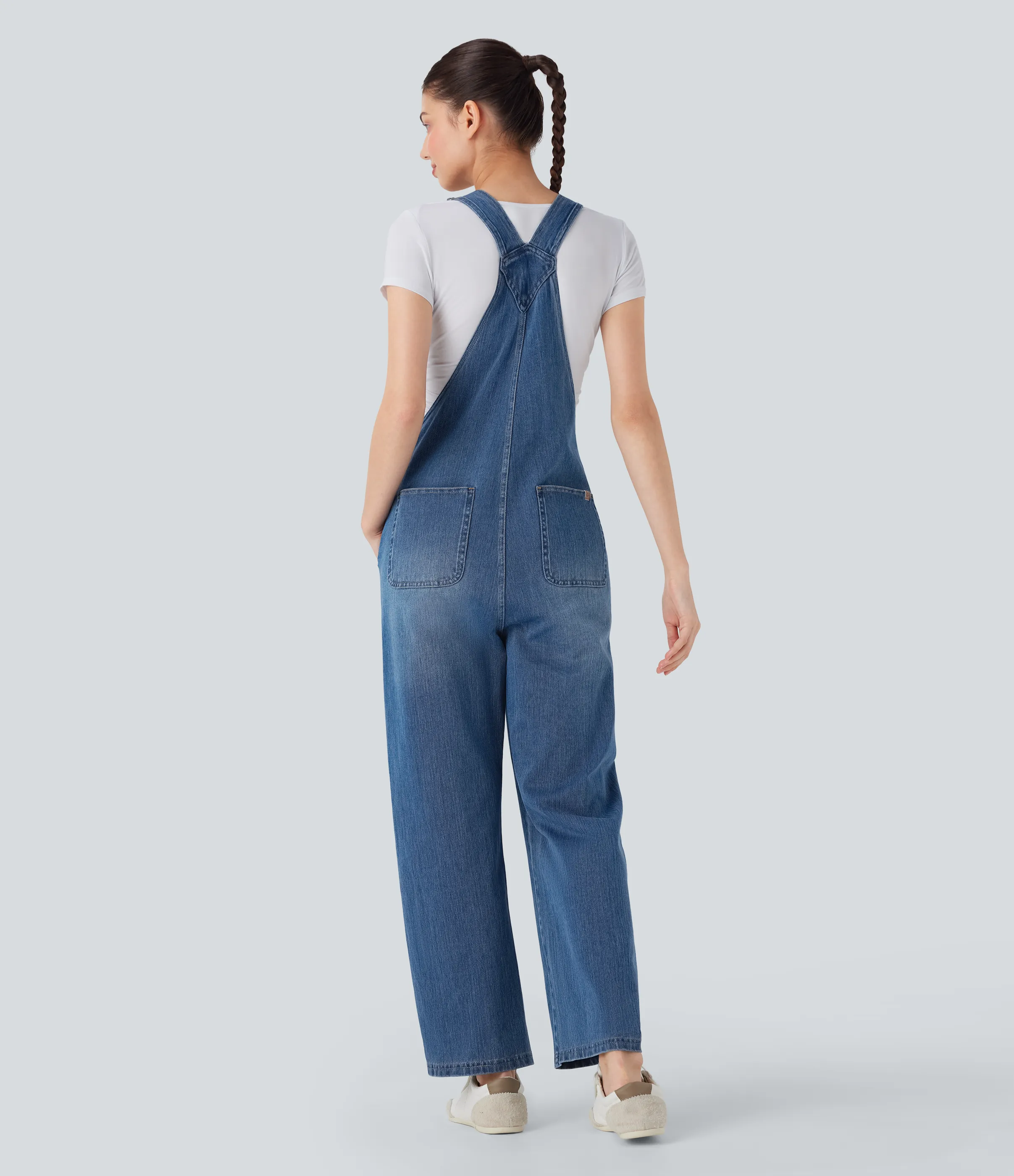 Halara Jumpsuit Halara Flex™ Denim mezclilla elástica botón pierna recta múltiple bolsillo - Cerulean Blue Denim - XS(regular) sold by Halara product image thumbnail 3