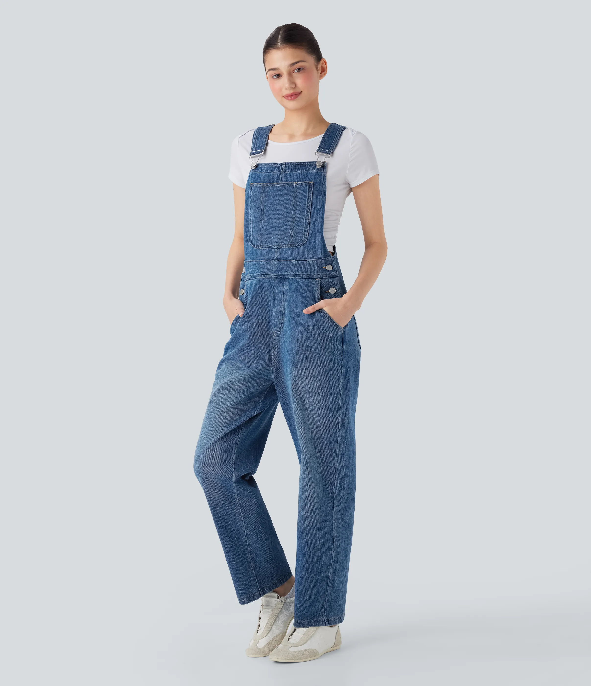 Halara Jumpsuit Halara Flex™ Denim mezclilla elástica botón pierna recta múltiple bolsillo - Cerulean Blue Denim - XS(regular) sold by Halara product image thumbnail 4