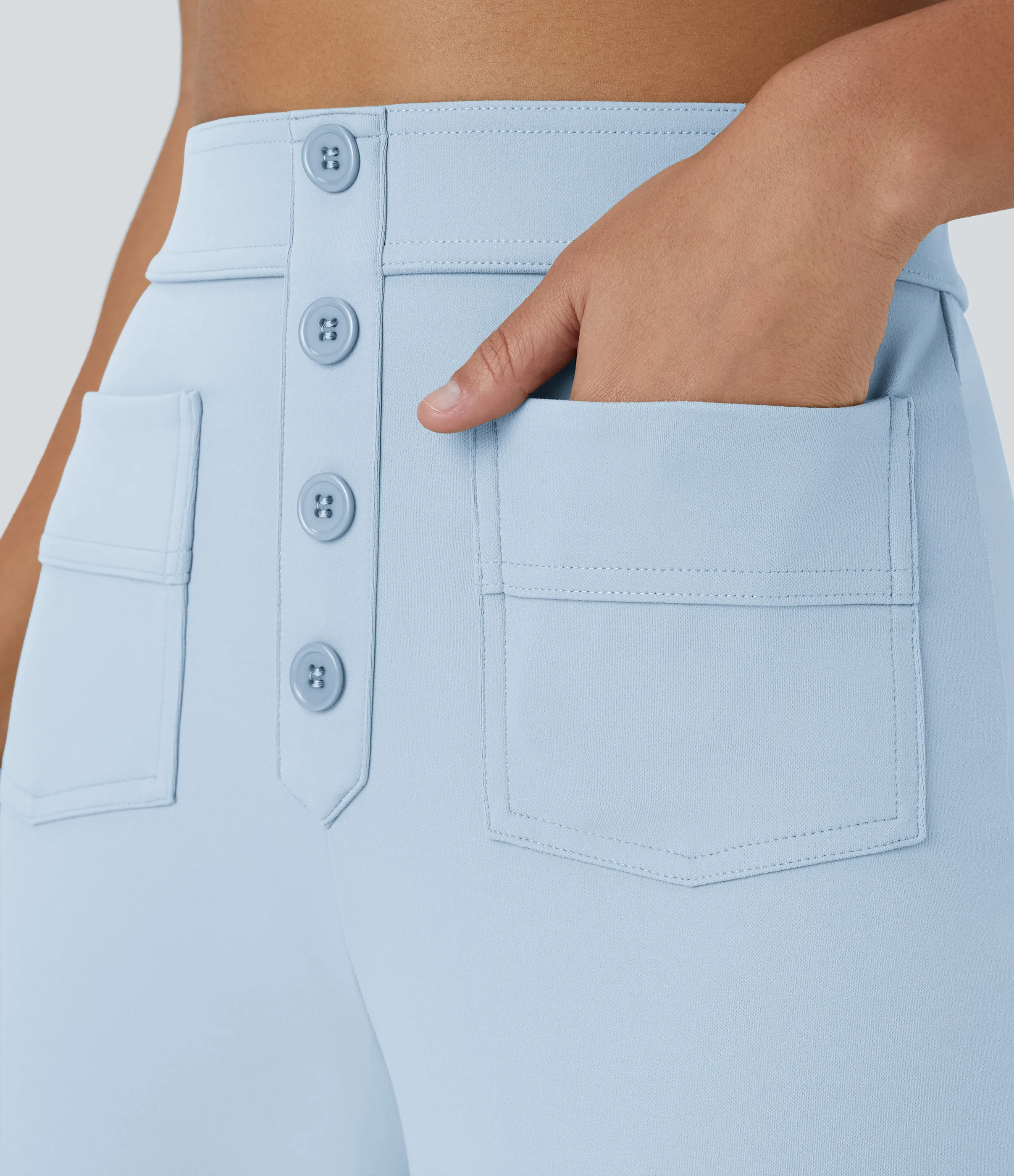 Halara Pantalones pierna recta múltiple bolsillo botón tiro alto - Omphalodes - XS(extall) sold by Halara product image thumbnail 5