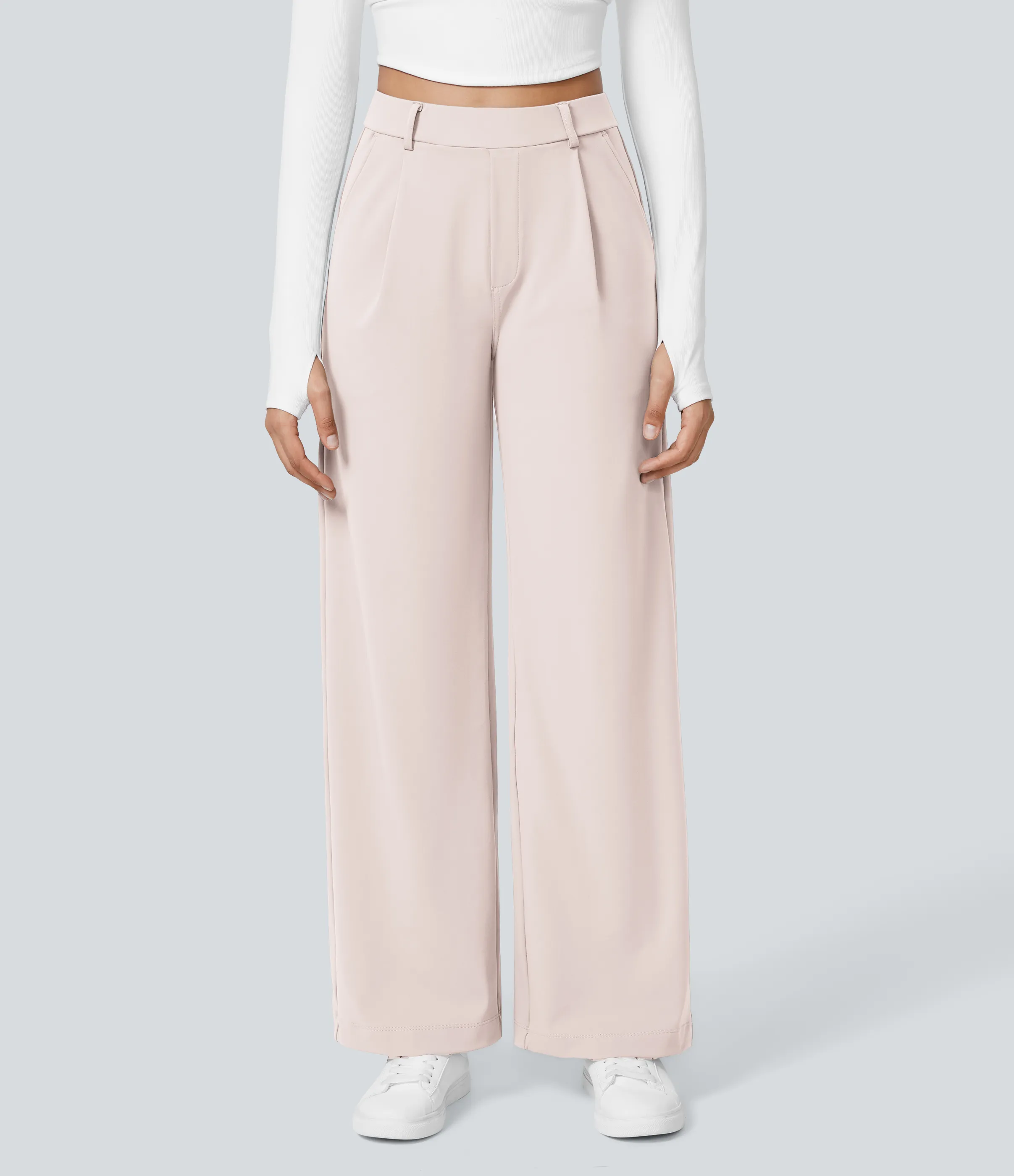 Halara Pantalón oficina pierna recta bolsillo lateral tiro alto pliegue - Sheer Pink - M(regular) sold by Halara product image thumbnail 3