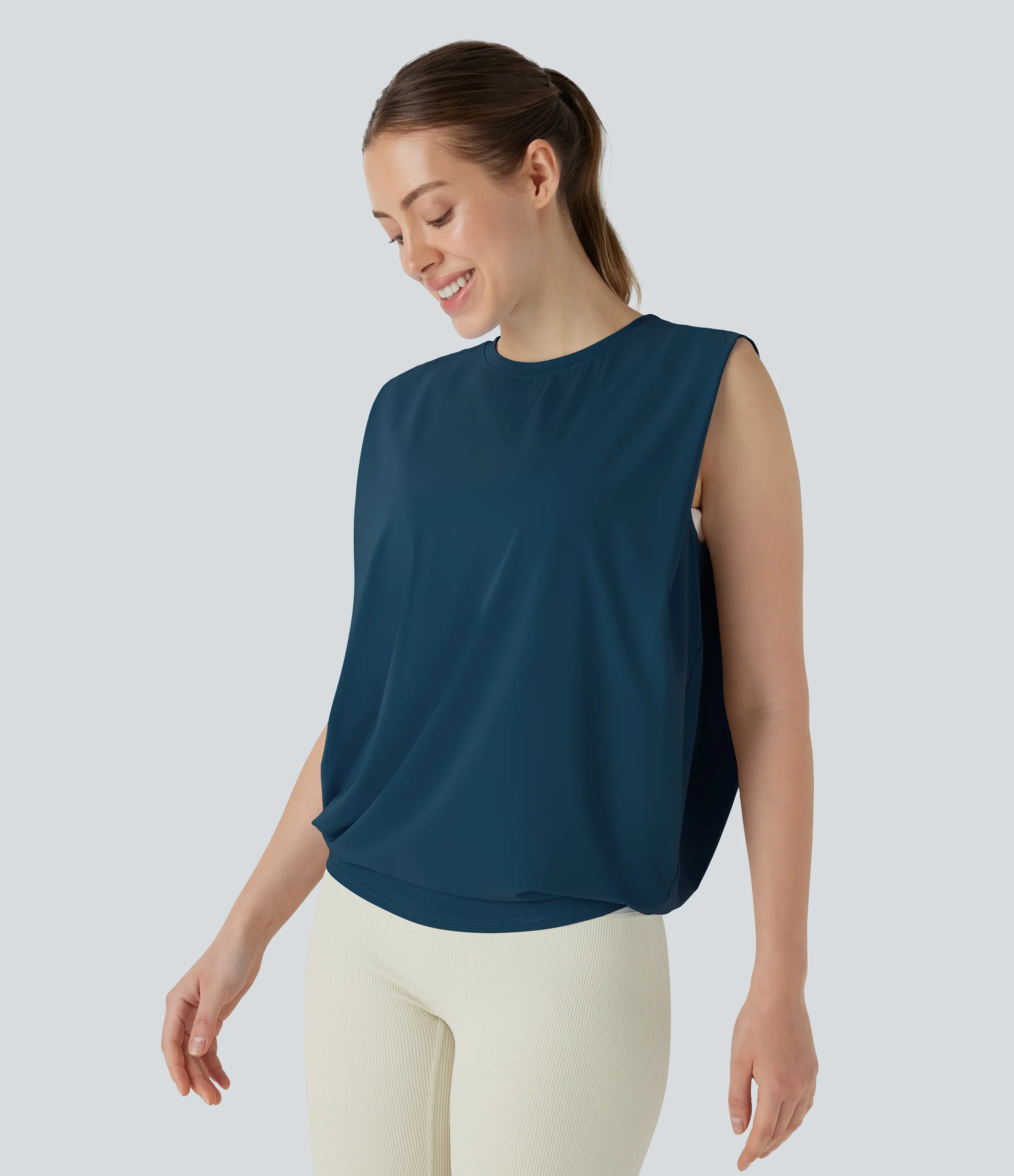 Halara Camiseta yoga cuello redondo fruncido tacto fresco - UPF 50+ - Majolica Blue - XL sold by Halara product image thumbnail 4