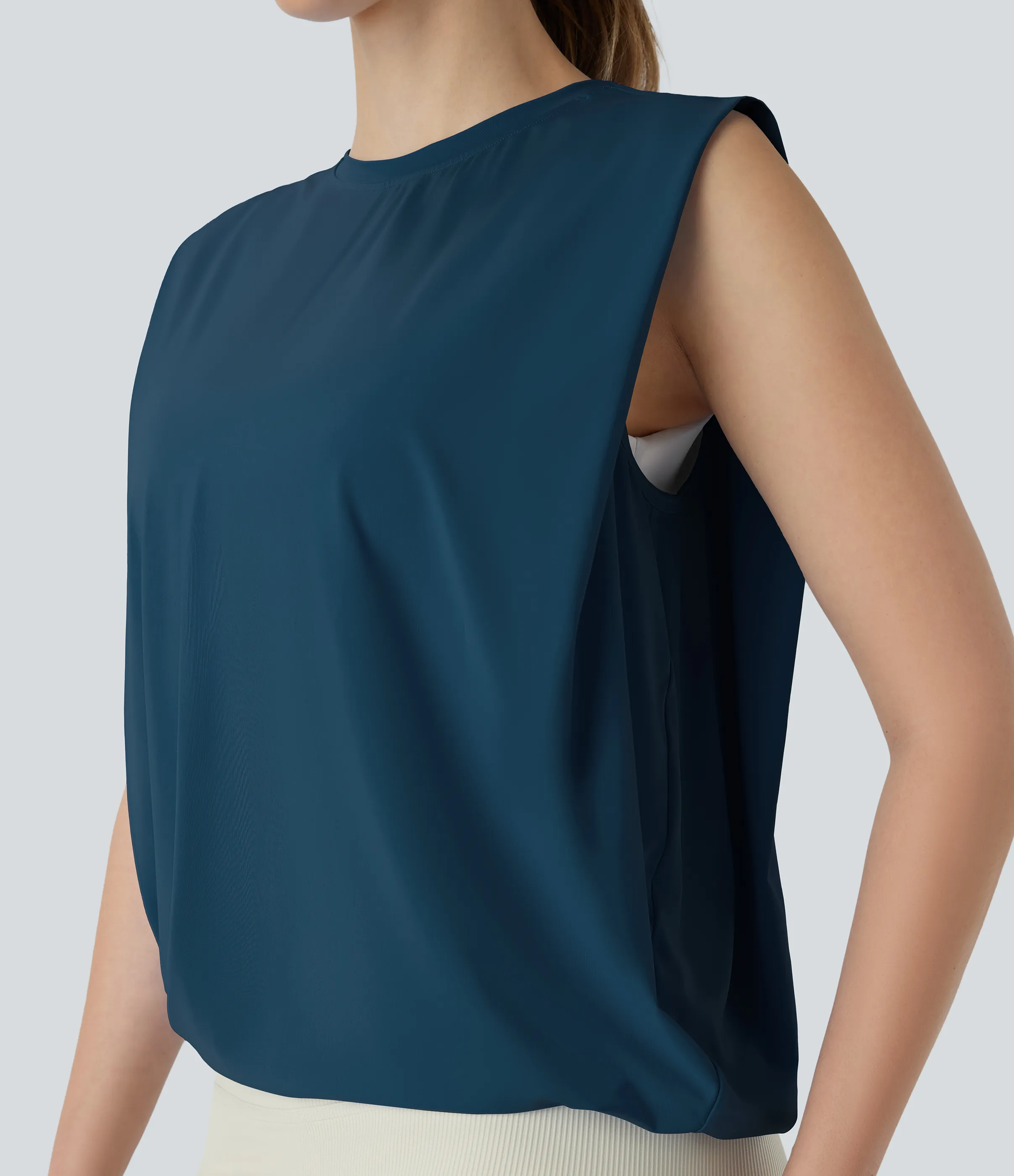 Halara Camiseta yoga cuello redondo fruncido tacto fresco - UPF 50+ - Majolica Blue - XL sold by Halara product image thumbnail 5