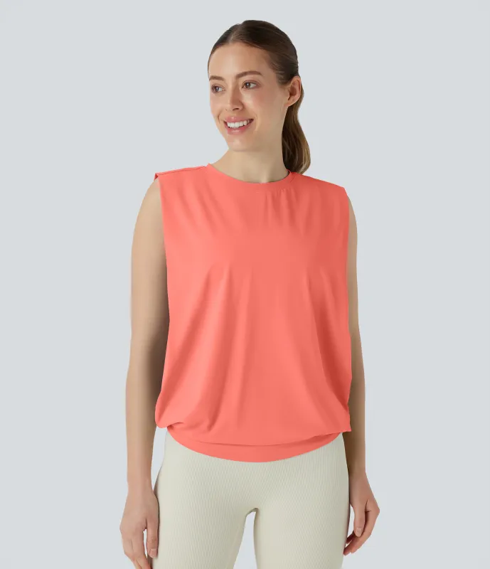 Halara Camiseta yoga cuello redondo fruncido tacto fresco - UPF 50+ - Fusion Coral - S made by Halara