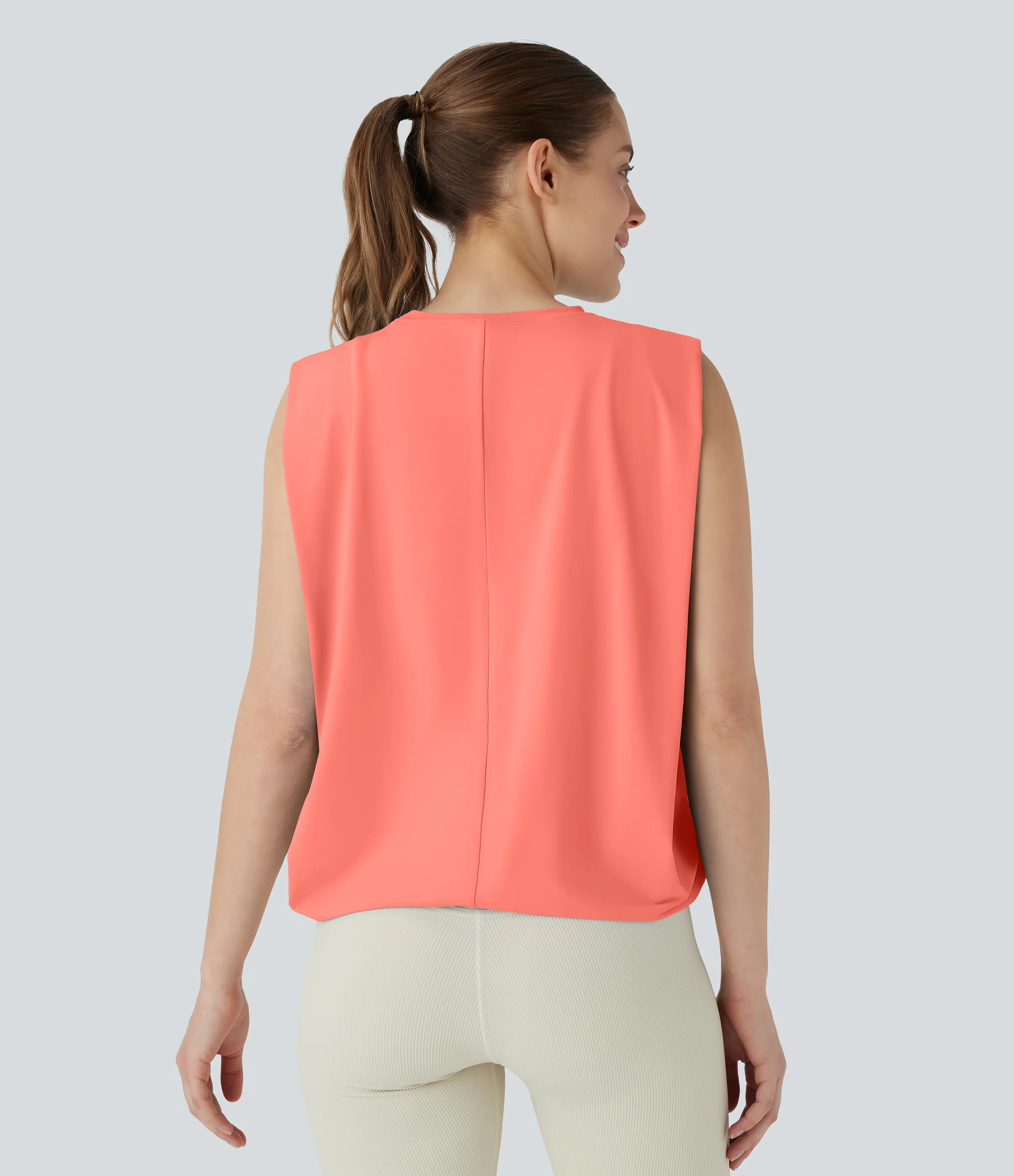 Halara Camiseta yoga cuello redondo fruncido tacto fresco - UPF 50+ - Fusion Coral - S sold by Halara product image thumbnail 3