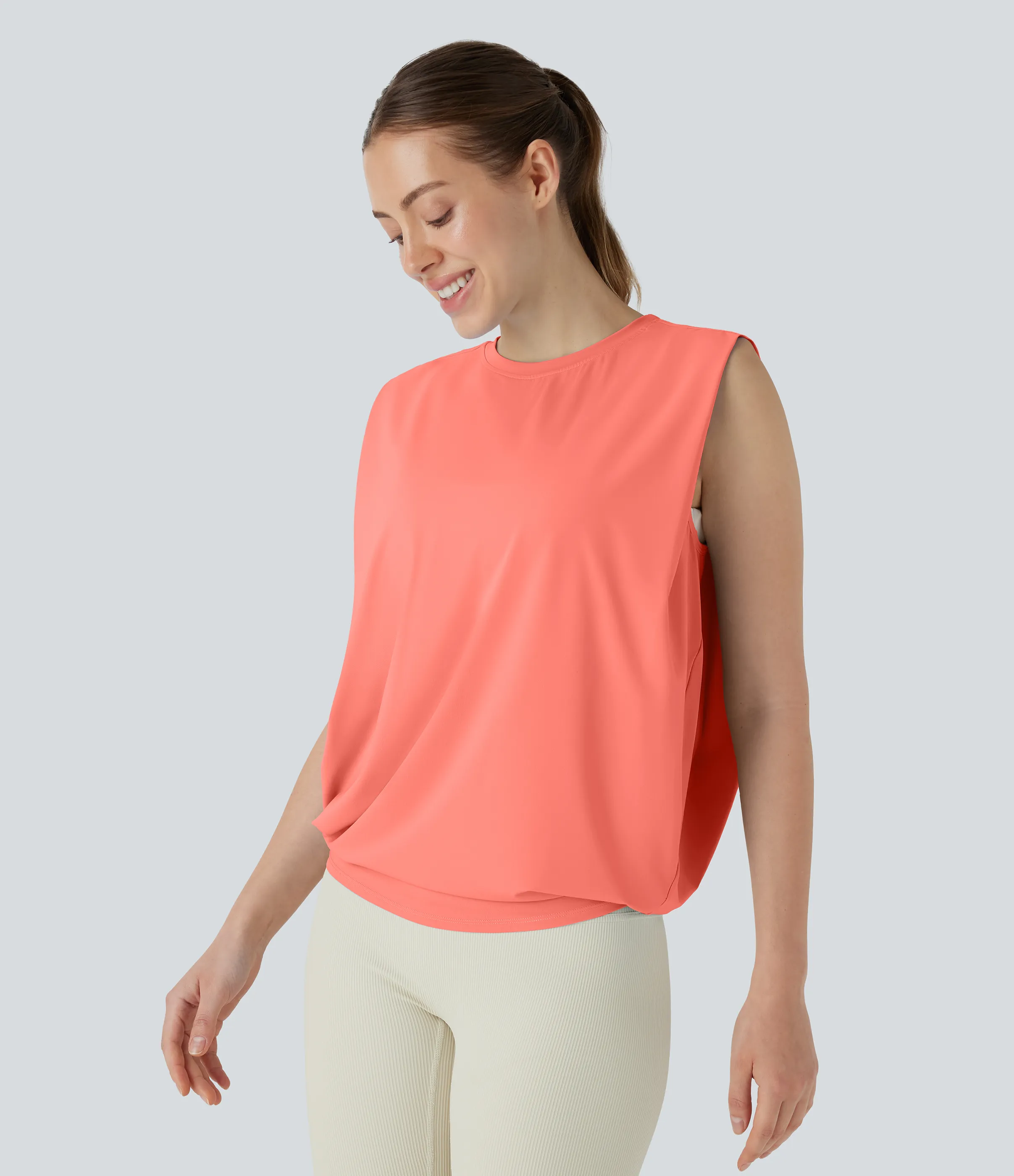 Halara Camiseta yoga cuello redondo fruncido tacto fresco - UPF 50+ - Fusion Coral - S sold by Halara product image thumbnail 4
