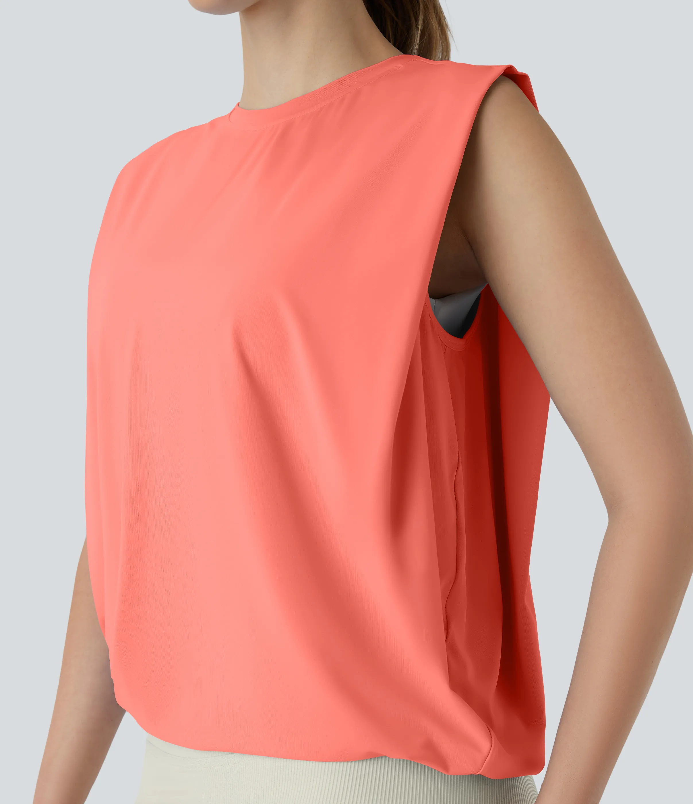 Halara Camiseta yoga cuello redondo fruncido tacto fresco - UPF 50+ - Fusion Coral - S sold by Halara product image thumbnail 5