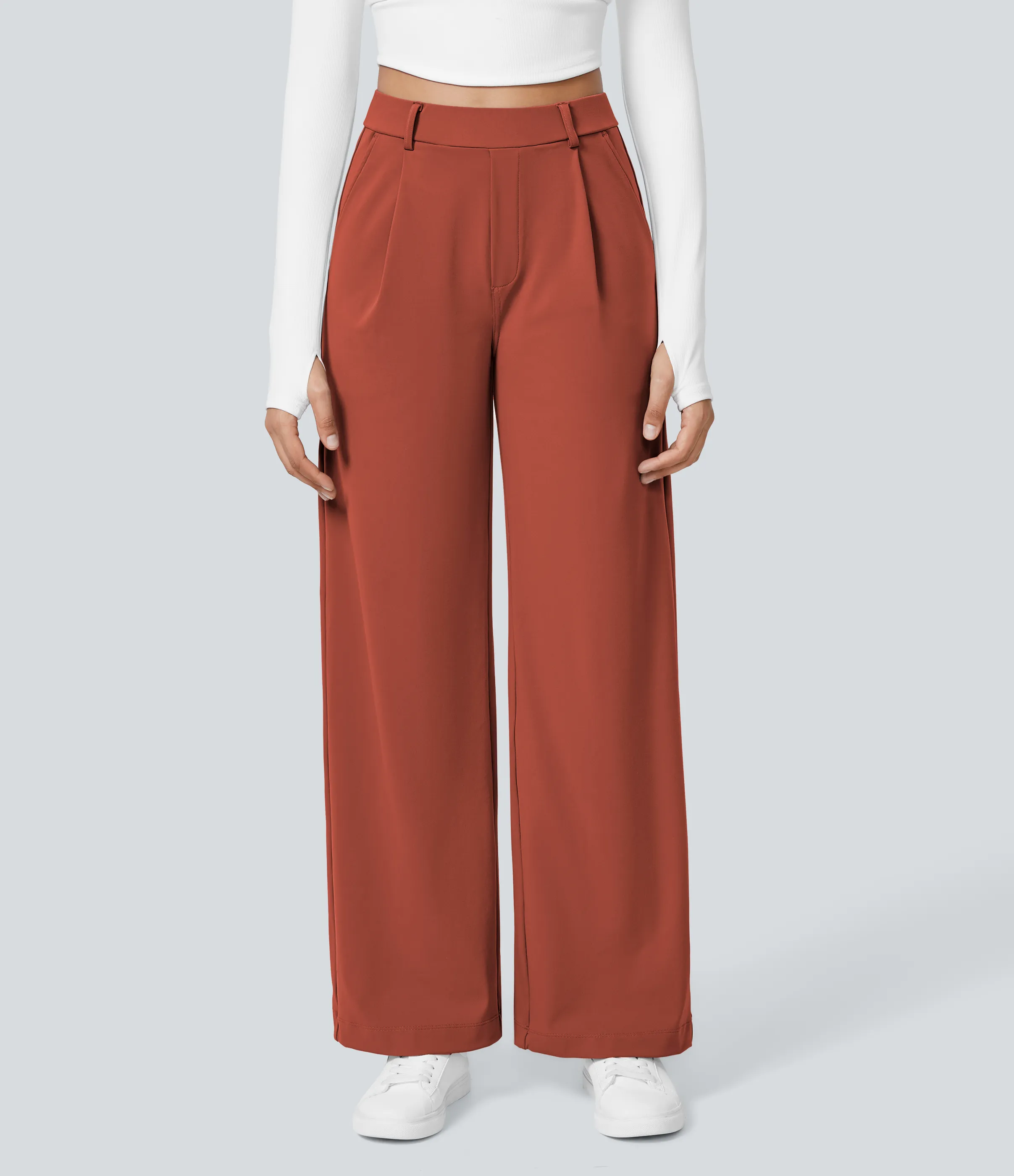Halara Pantalón oficina pierna recta bolsillo lateral tiro alto pliegue - Cinnabar - L(regular) sold by Halara product image thumbnail 3