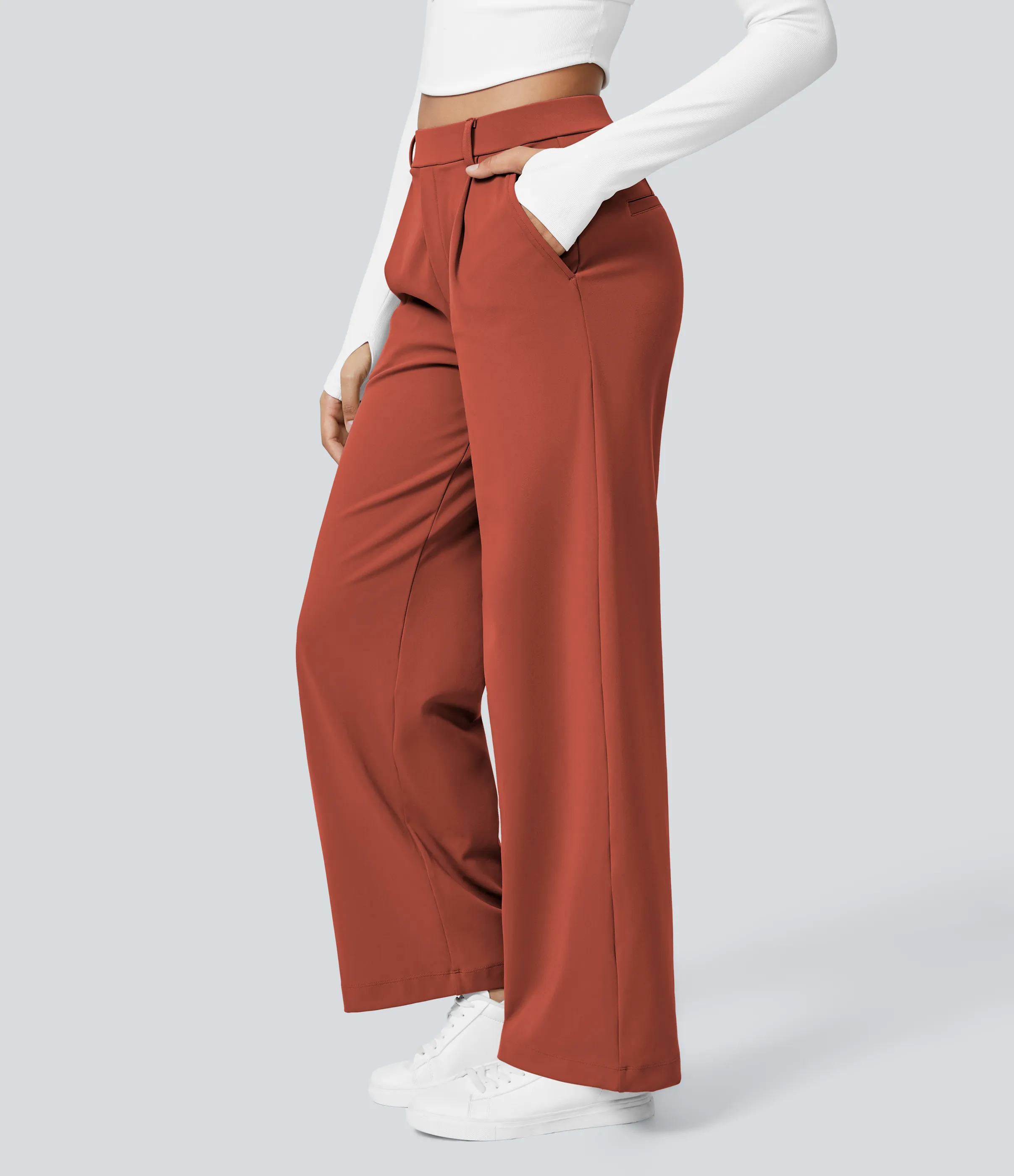 Halara Pantalón oficina pierna recta bolsillo lateral tiro alto pliegue - Cinnabar - L(regular) sold by Halara product image thumbnail 4