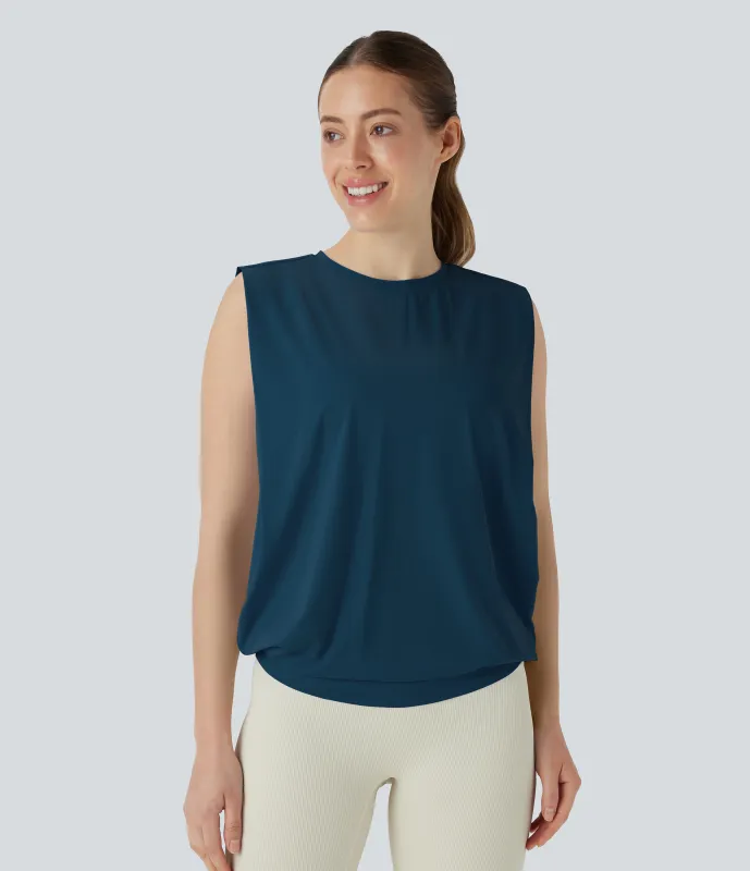 Halara Camiseta yoga cuello redondo fruncido tacto fresco - UPF 50+ - Majolica Blue - L sold by Halara