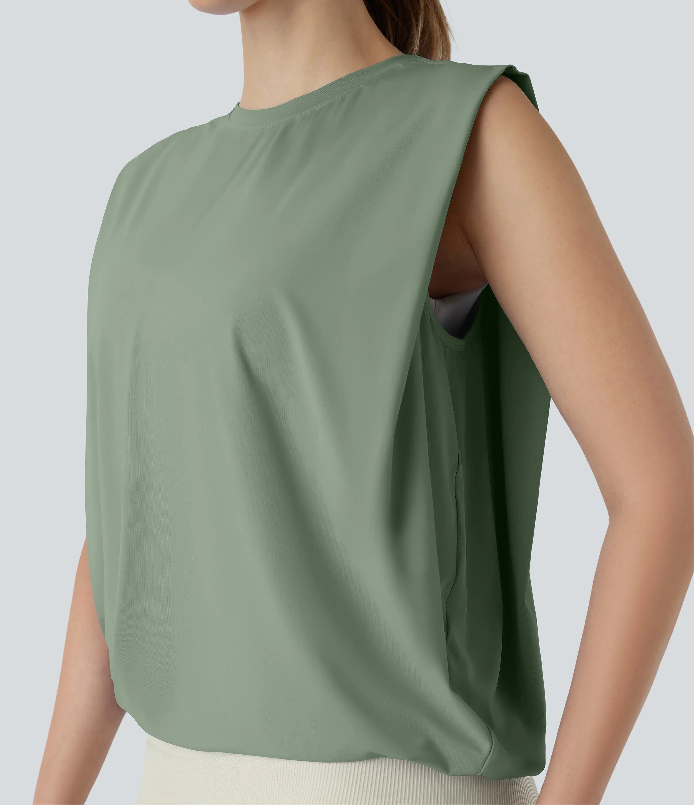 Halara Camiseta yoga cuello redondo fruncido tacto fresco - UPF 50+ - Hedge Green - XL sold by Halara product image thumbnail 5