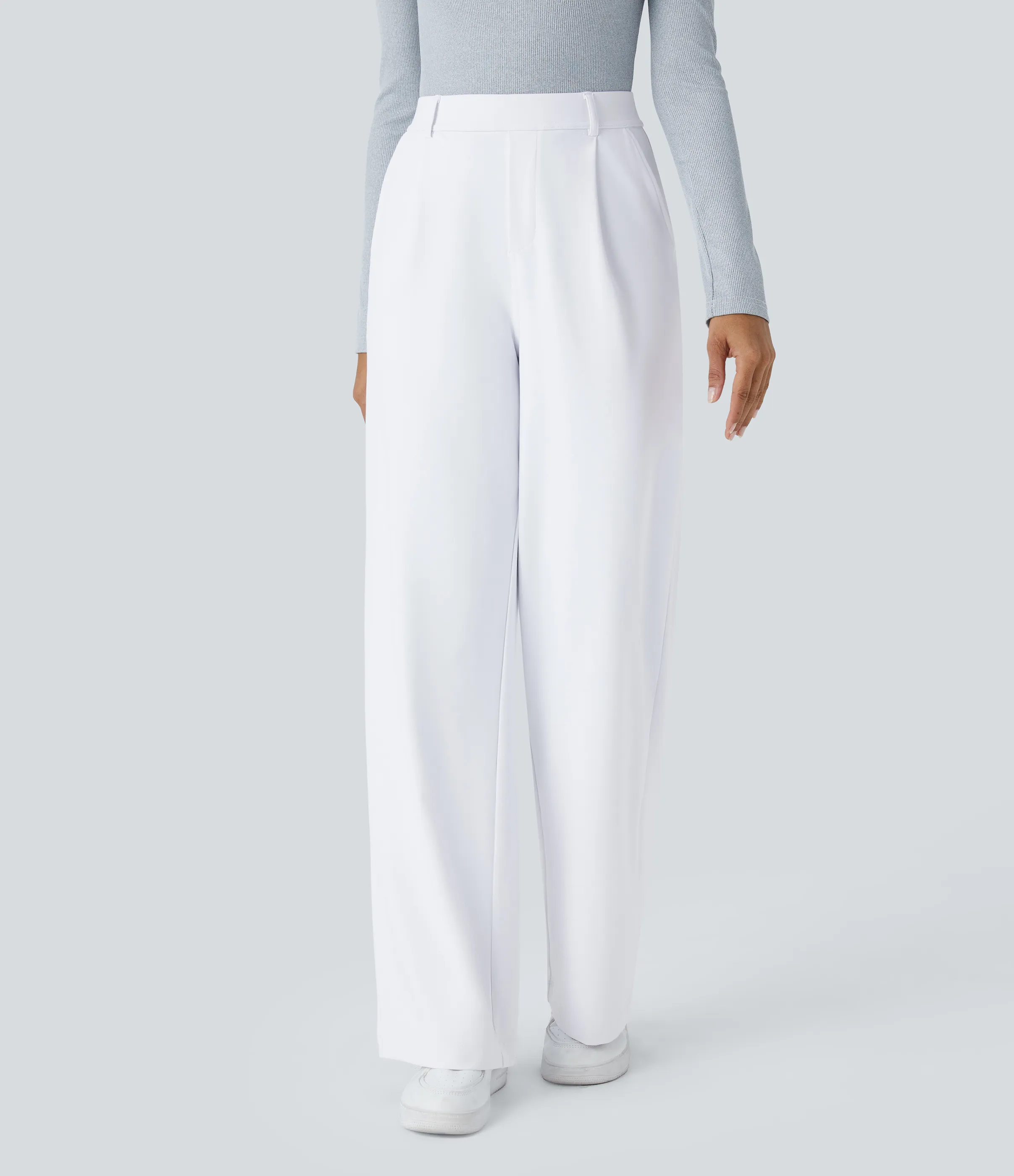 Halara Pantalón oficina pierna recta bolsillo lateral tiro alto pliegue - White - L(petite) sold by Halara product image thumbnail 3