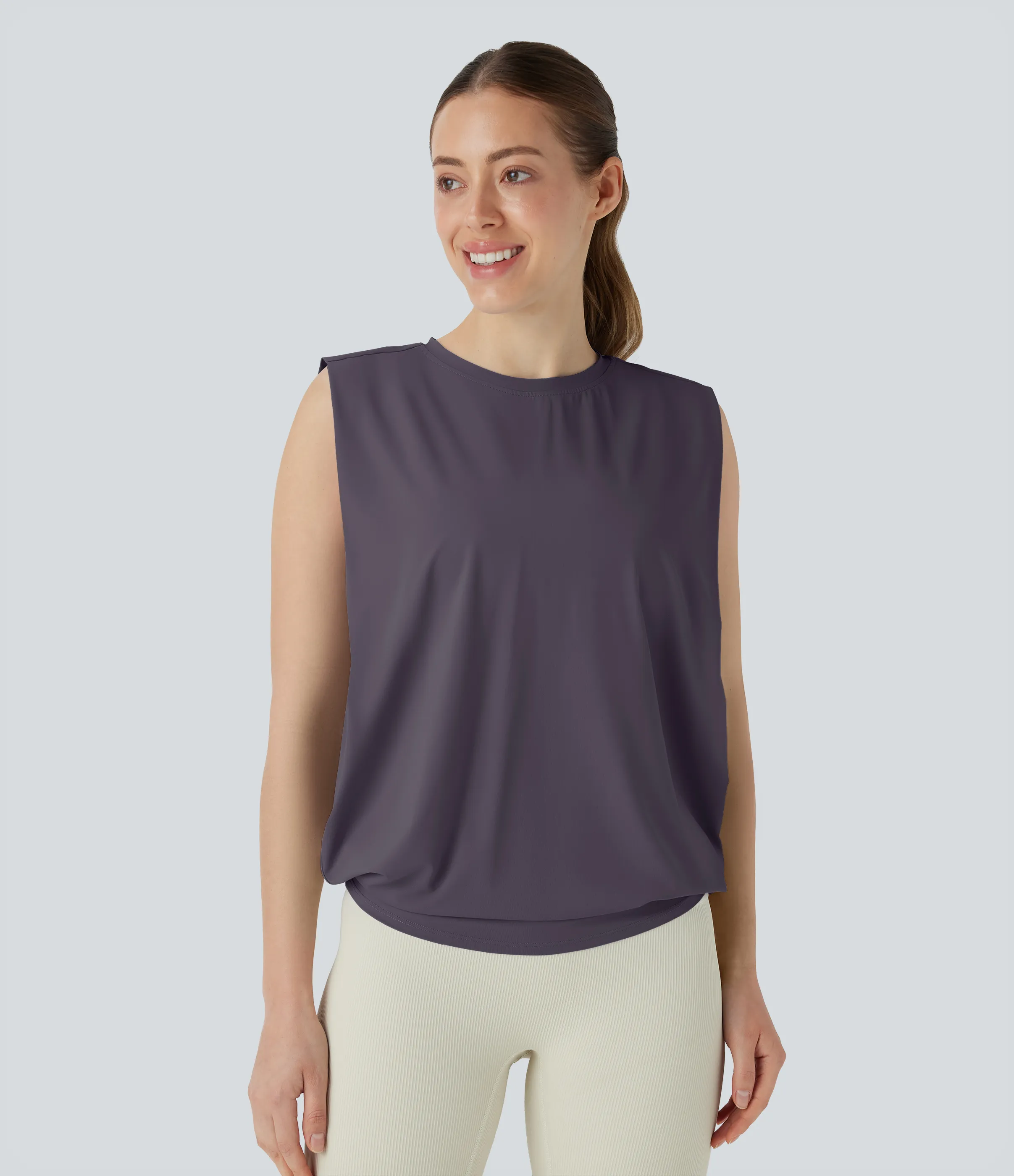 Halara Camiseta yoga cuello redondo fruncido tacto fresco - UPF 50+ - Vintage Violet - S sold by Halara