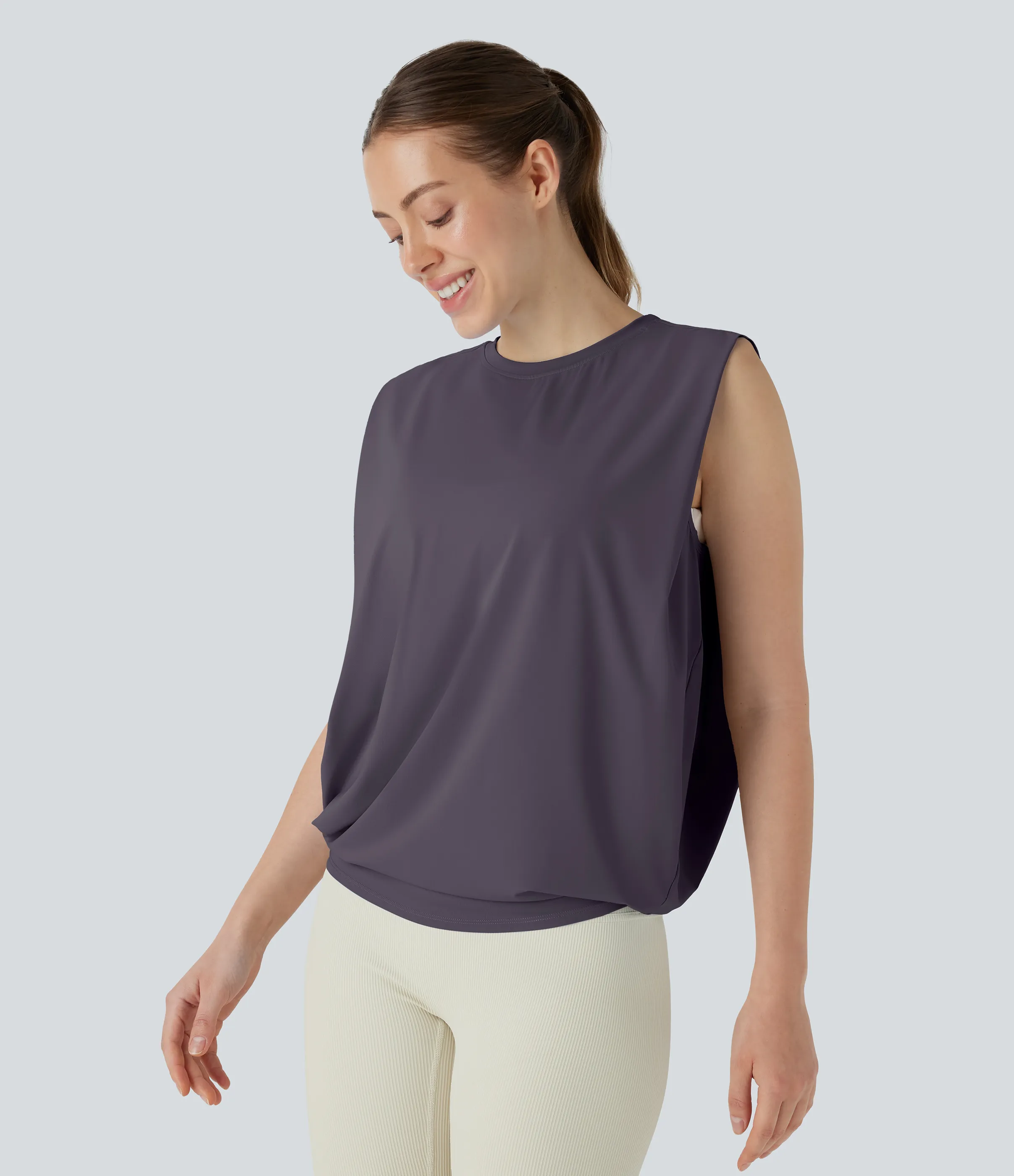 Halara Camiseta yoga cuello redondo fruncido tacto fresco - UPF 50+ - Vintage Violet - S sold by Halara product image thumbnail 4