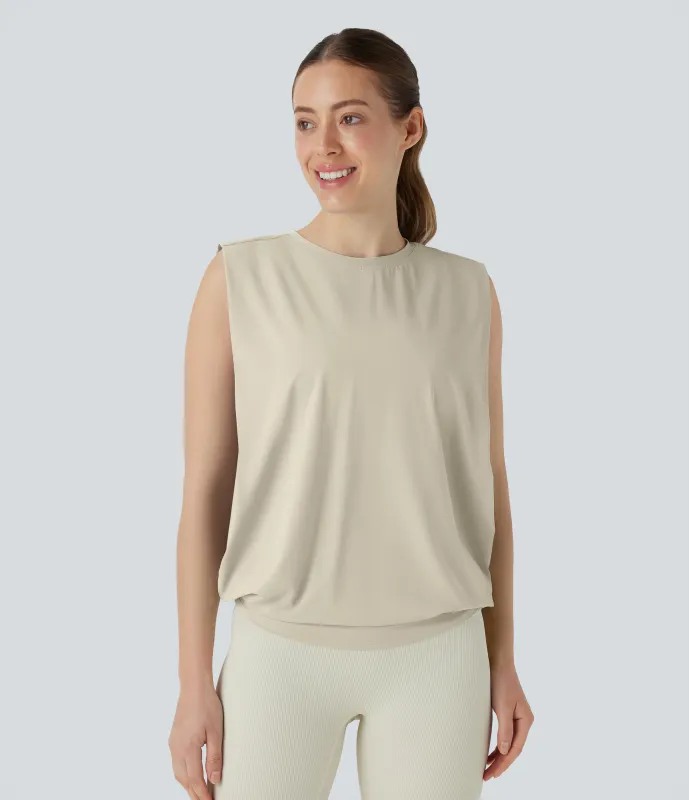 Halara Camiseta yoga cuello redondo fruncido tacto fresco - UPF 50+ - Almond Milk - S sold by Halara