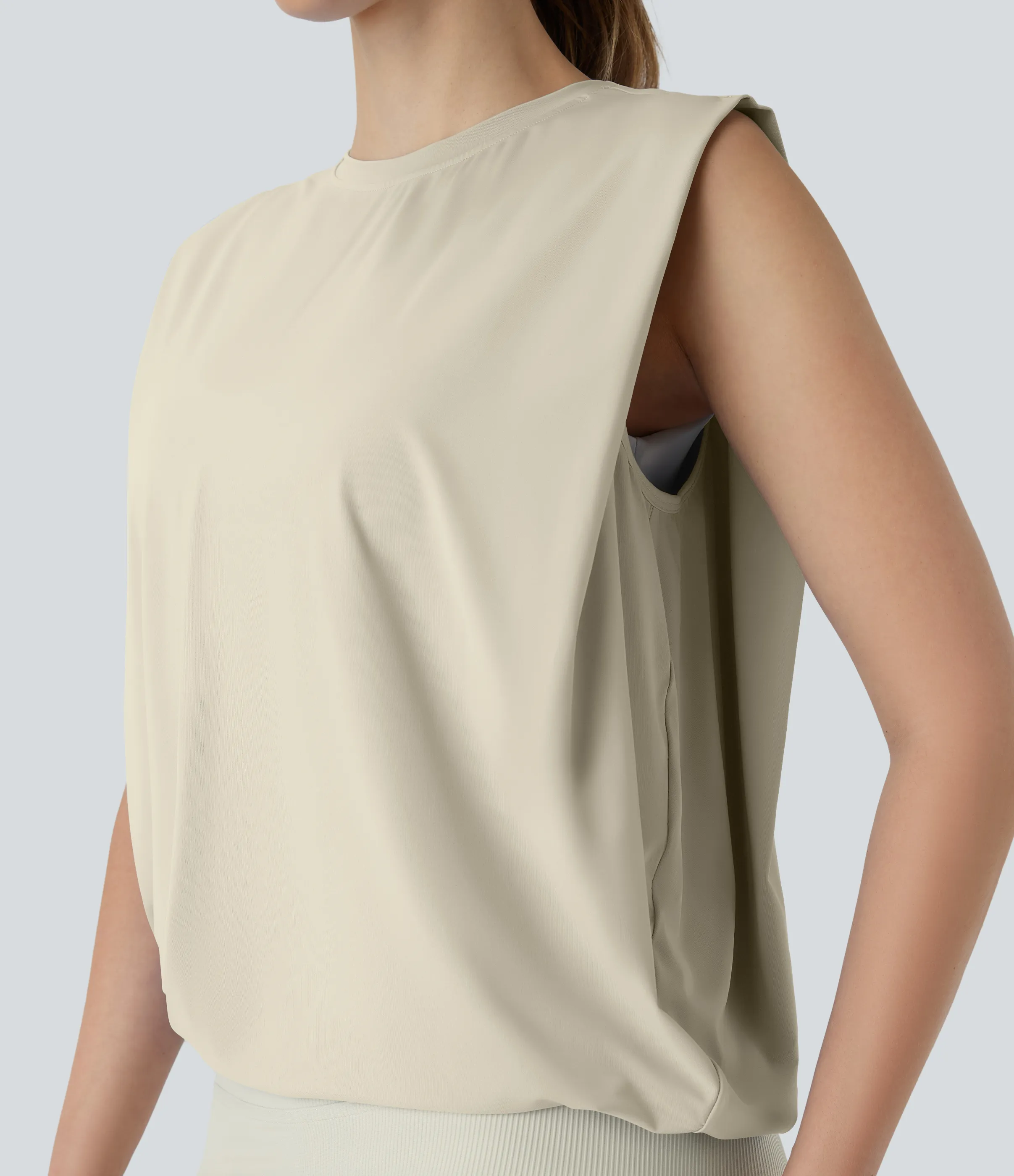 Halara Camiseta yoga cuello redondo fruncido tacto fresco - UPF 50+ - Almond Milk - S sold by Halara product image thumbnail 5