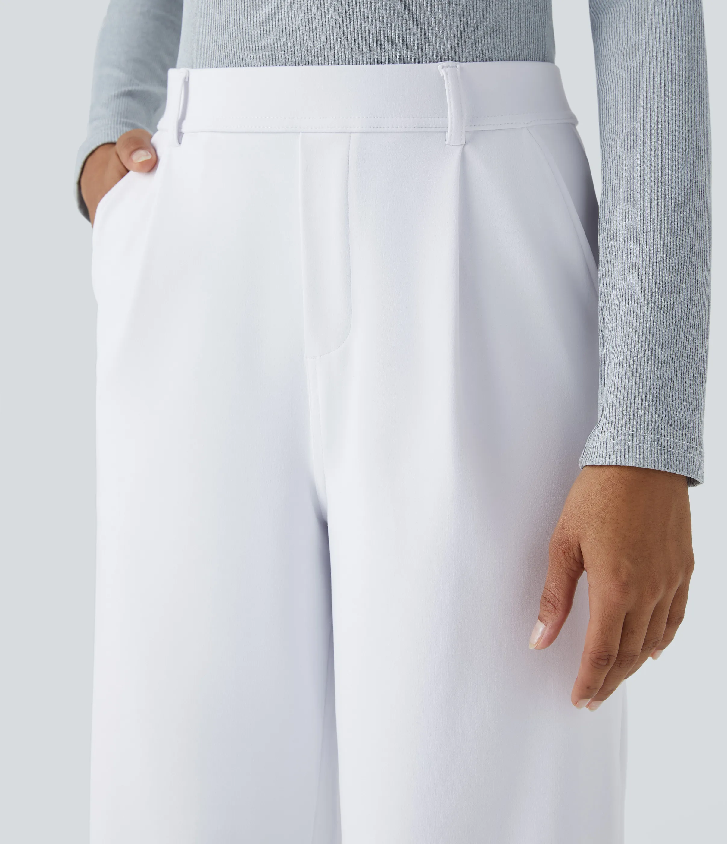Halara Pantalón oficina pierna recta bolsillo lateral tiro alto pliegue - White - XS(petite) sold by Halara product image thumbnail 5