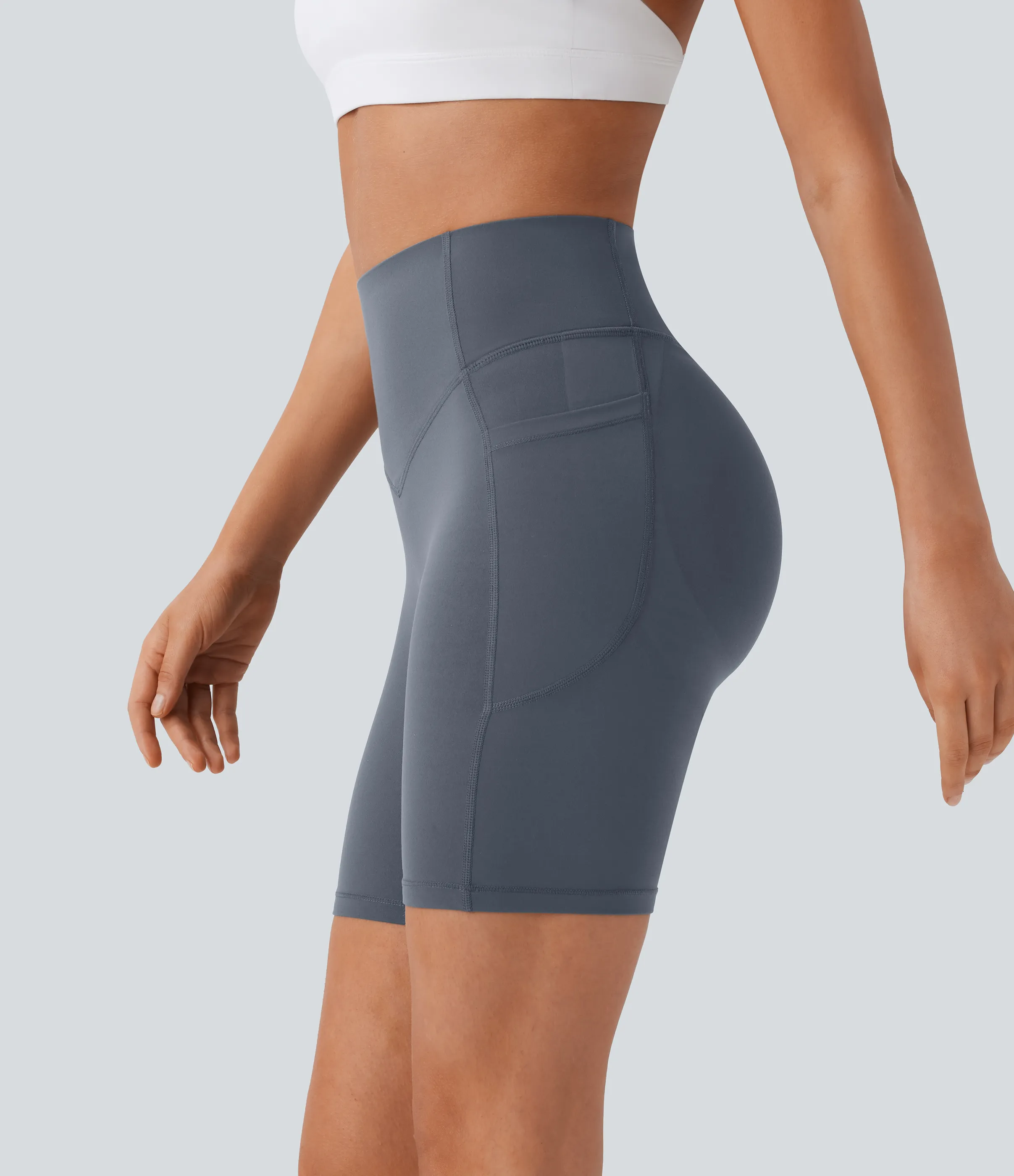 Halara Pantalón corto SoCinched UltraSculpt ciclista tiro alto realce glúteo bolsillo lateral entrenamiento 17.5cm - Silent Blue - L sold by Halara