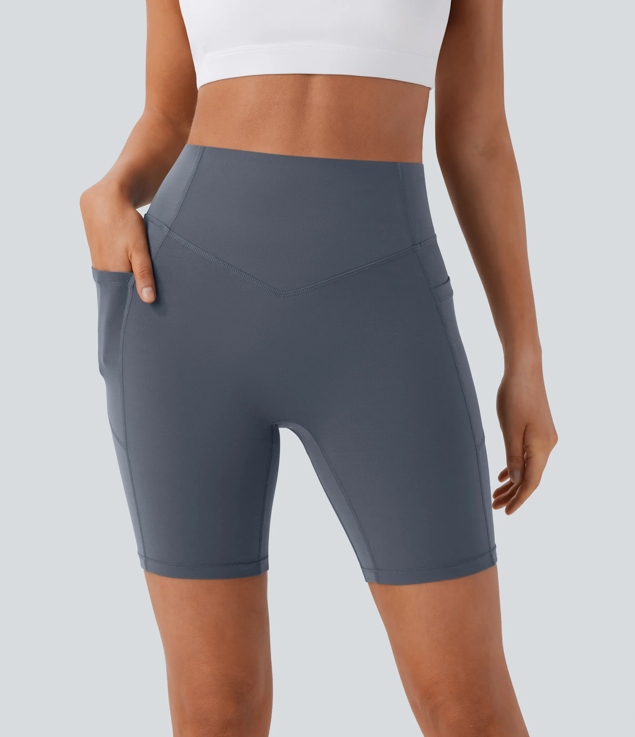 Halara Pantalón corto SoCinched UltraSculpt ciclista tiro alto realce glúteo bolsillo lateral entrenamiento 17.5cm - Silent Blue - L sold by Halara product image thumbnail 4