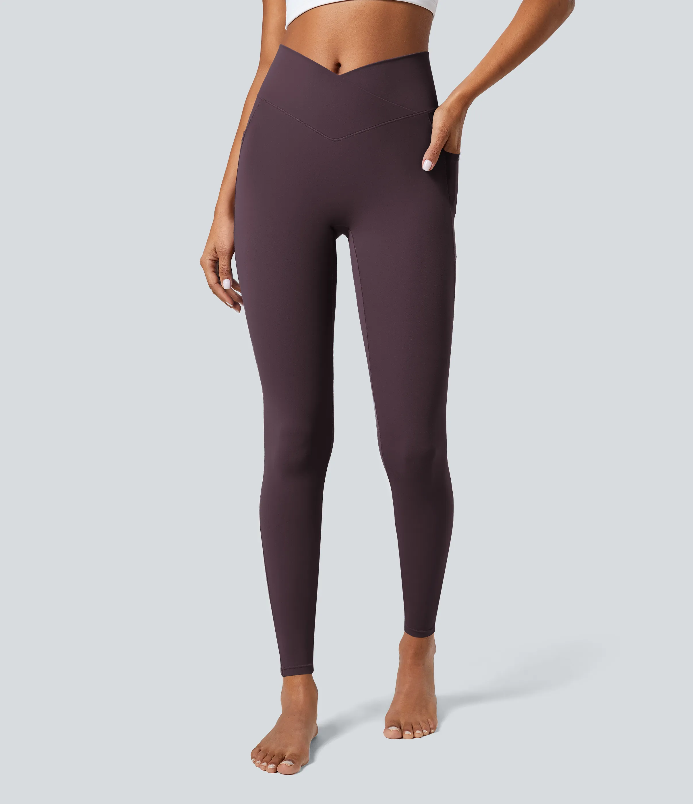 Halara Leggings Softlyzero™ liso bolsillo cruzado - Dusky Evening purple - S(7/8) sold by Halara