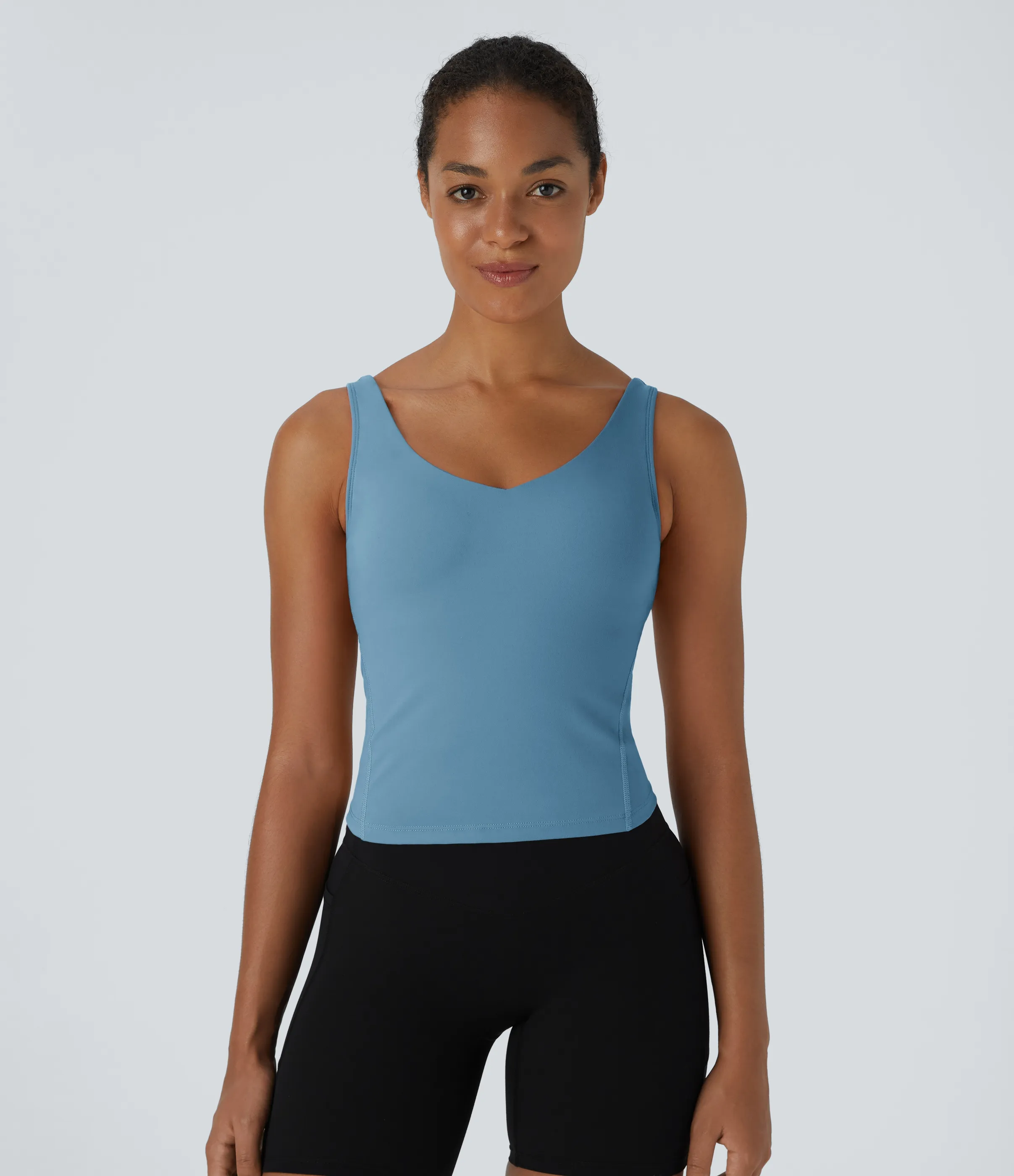 Halara Top largo Softlyzero™ Plush de tirantes con acolchado y cuello en V - Warm Mid Blue - L sold by Halara