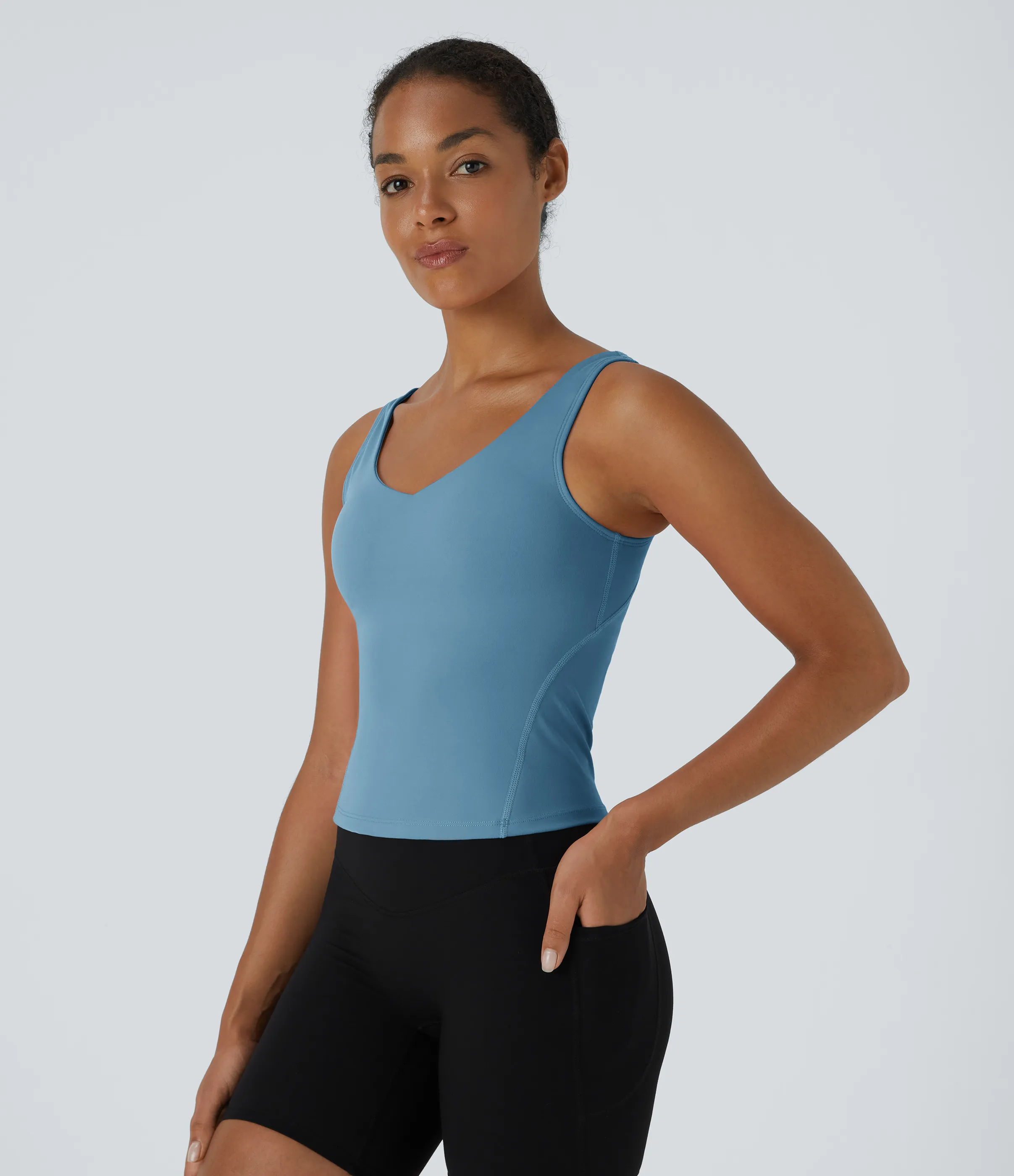 Halara Top largo Softlyzero™ Plush de tirantes con acolchado y cuello en V - Warm Mid Blue - L sold by Halara product image thumbnail 4