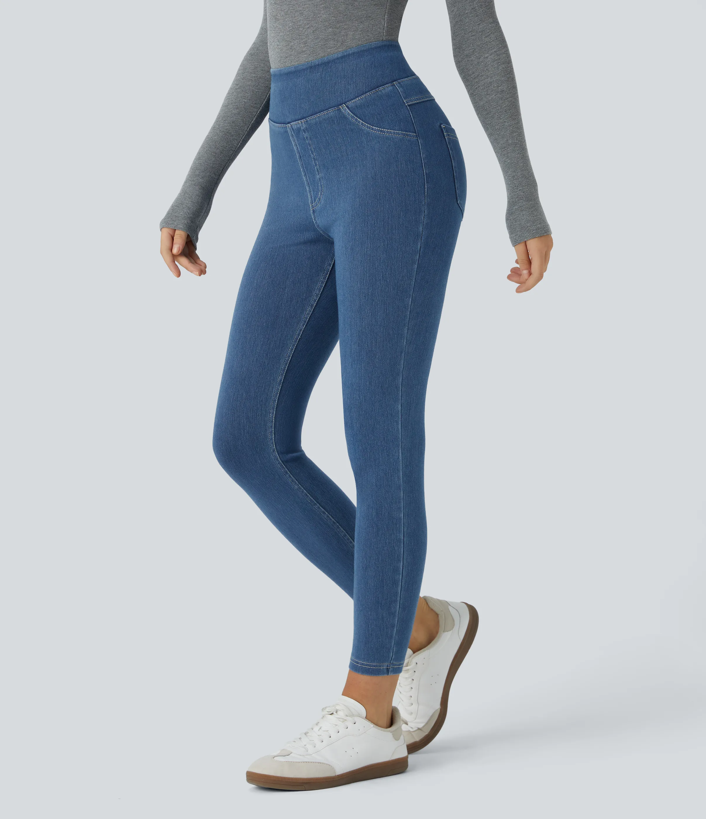 Halara Leggings Halara Flex™ Denim mezclilla elástico bolsillo lateral trasero tiro alto - Denim Dark Blue - S(7/8) sold by Halara product image thumbnail 4
