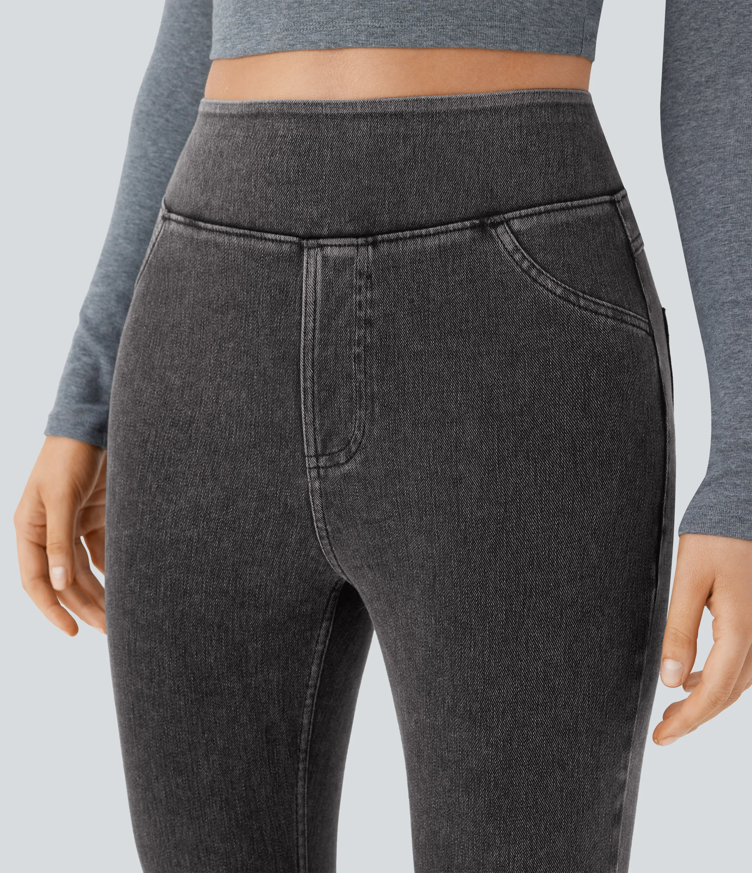 Halara Leggings Halara Flex™ Denim mezclilla elástico bolsillo lateral trasero tiro alto - Hemp Black Denim - M(full_length) sold by Halara product image thumbnail 5