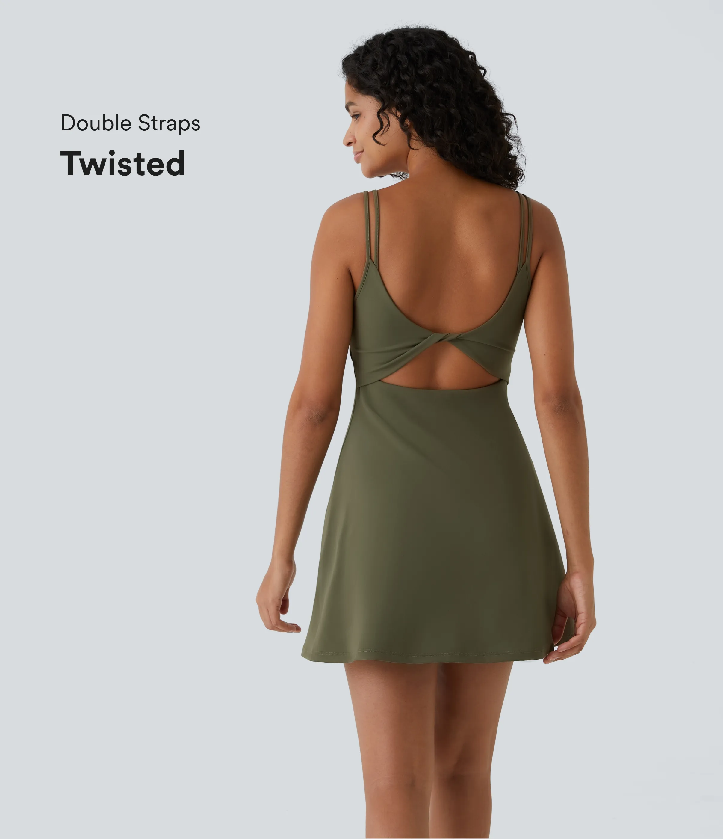 Halara Vestido deportivo para baile SoftlyZero™ Plush afelpado de 2 piezas con tirantes dobles y bolsillos en copas D-F - Grass Grey Green - XL sold by Halara product image thumbnail 2