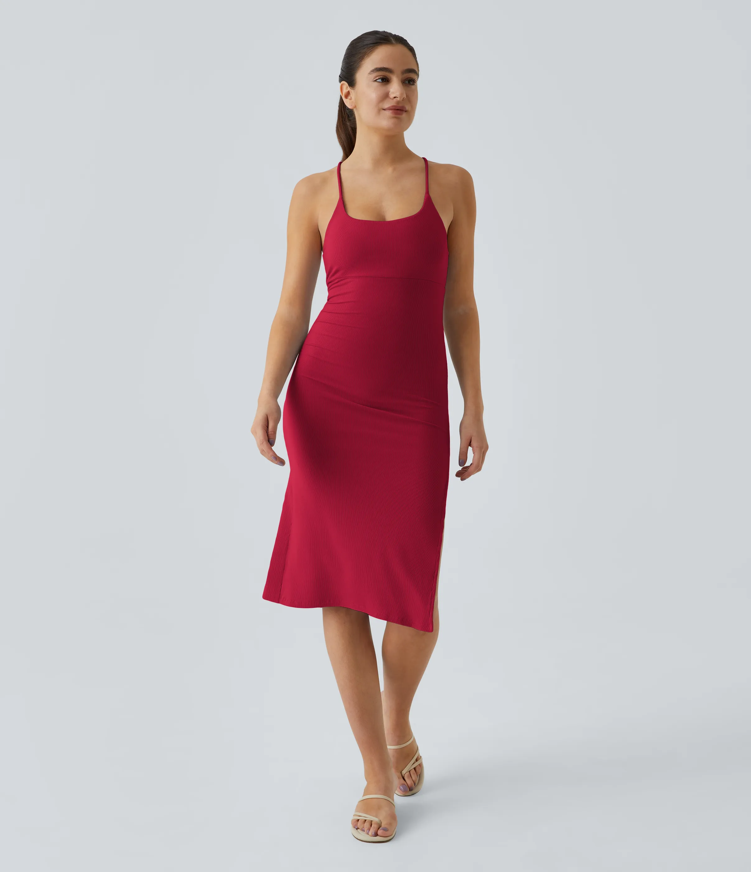 Halara Everyday Vestido fiesta midi ajustado tirante - sensacional - Tibetan Red - M sold by Halara product image thumbnail 3