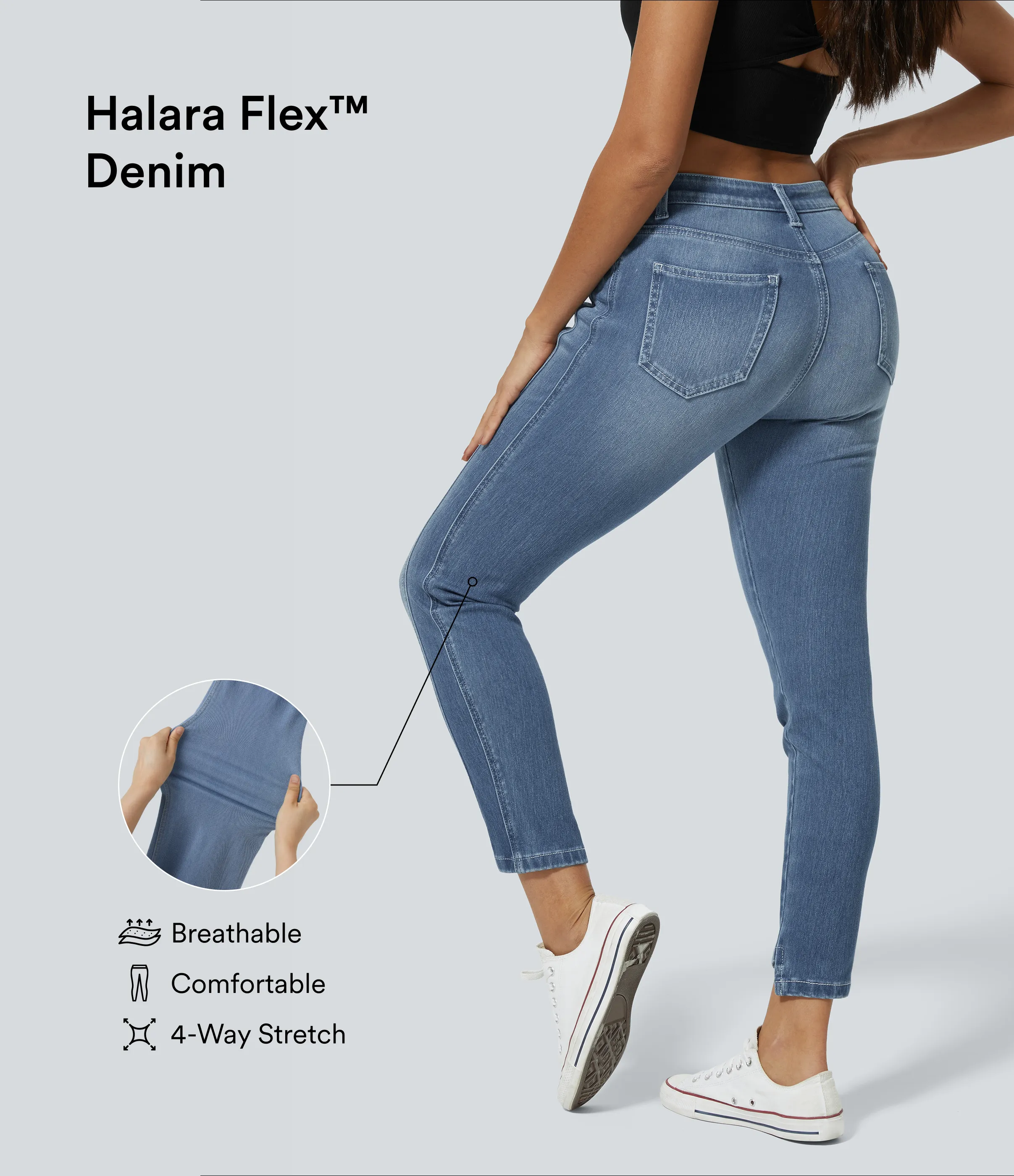 Halara Jeans Halara Flex™ ajustado elástico cremallera botón múltiple bolsillo - Sea Blue Denim - XS(petite) sold by Halara product image thumbnail 5