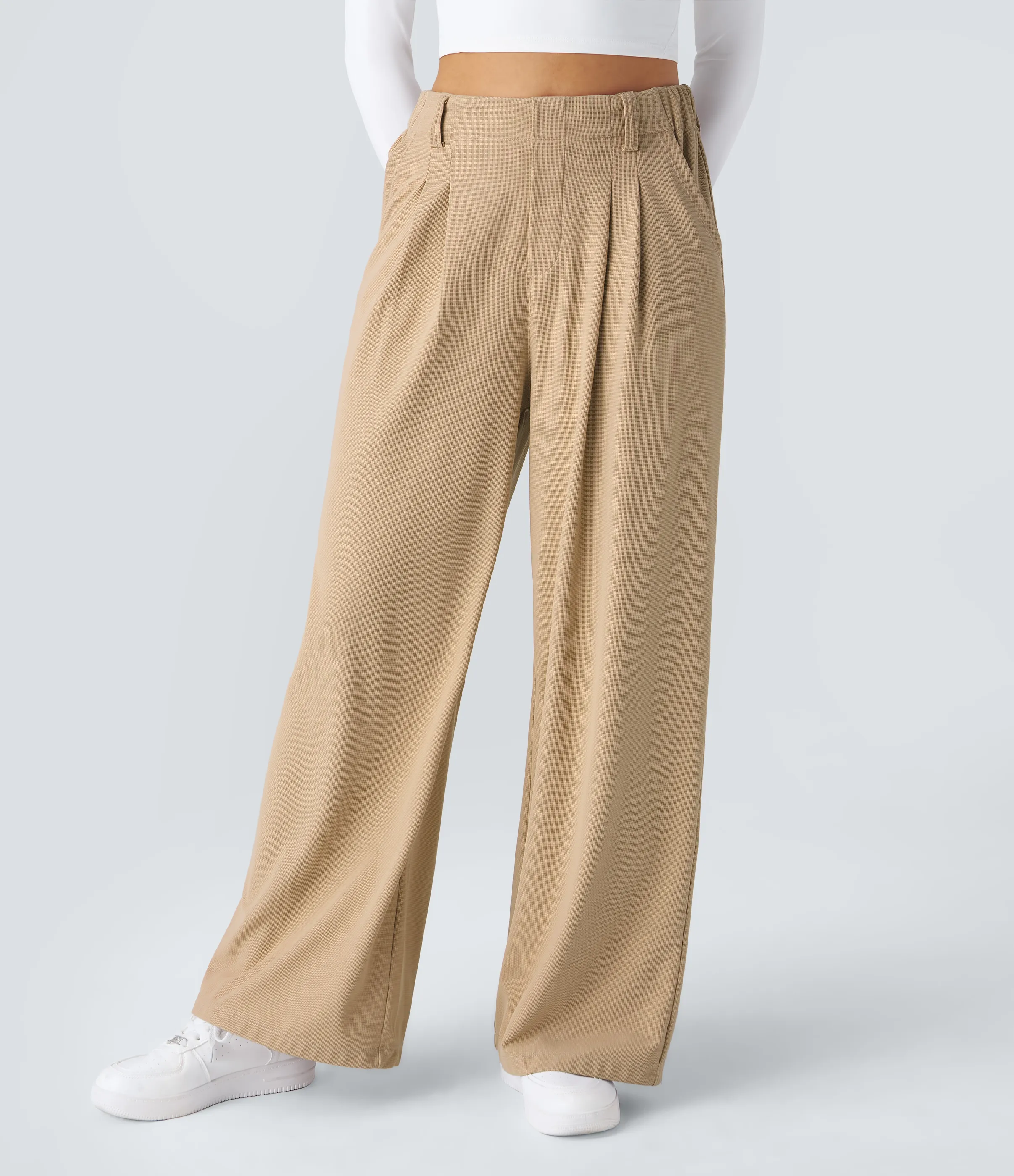 Halara Pantalones Halara Flex™ de oficina anchos plisados de tiro alto con bolsillos en tela tipo gofre - Mellow Buff - S(regular) sold by Halara product image thumbnail 5